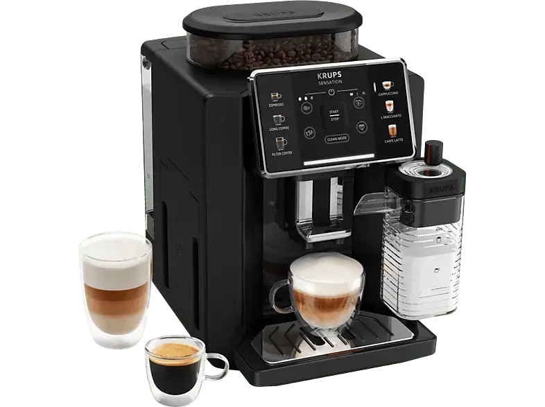 Krups EA9128D Sensation Milk Kaffeevollautomat (Schwarz, Kegelmahlwerk, externer Milchbehälter)