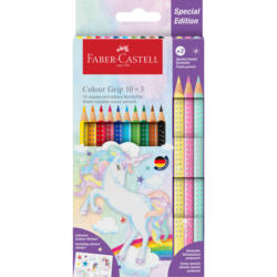 FABER-CASTELL Buntstifte Colour Grip 10 + 3 Farben inkl. Einhorn Sticker