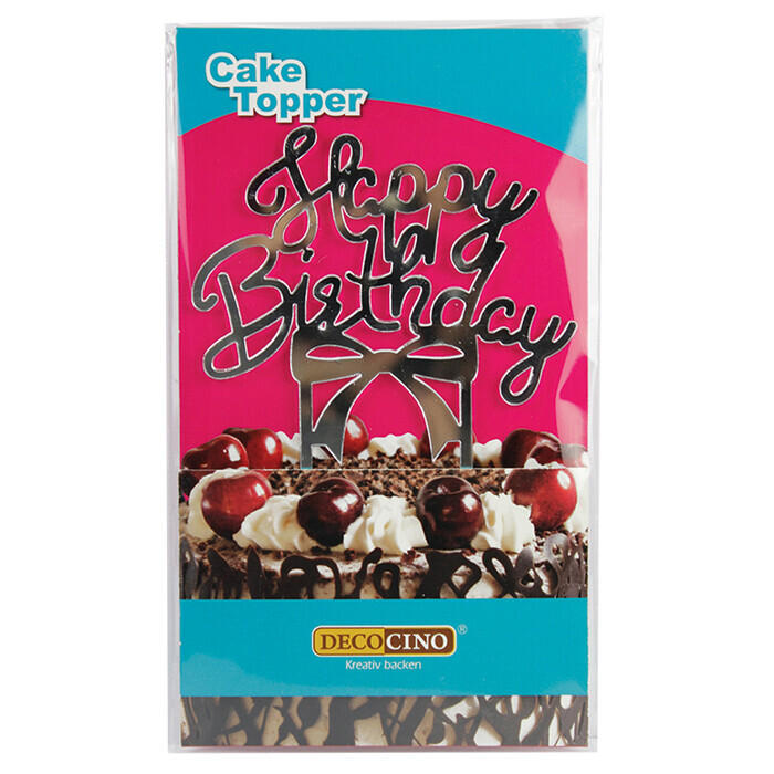 Cake Topper Happy Birthday 15 x 9,5 cm silber
