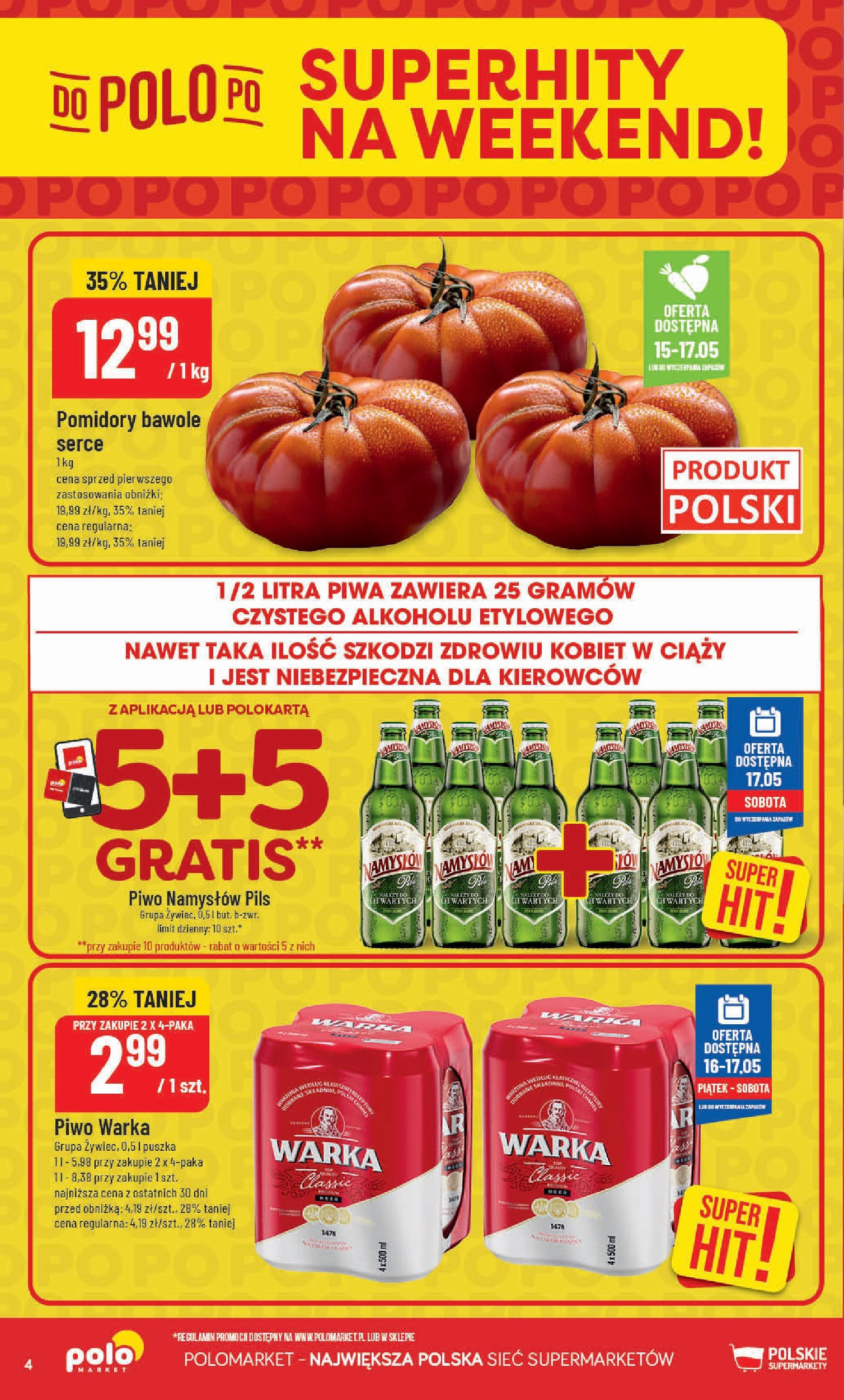 POLOmarket gazetka od jutra (14.05.2025) | Nowa PDF | Strona: 4 | Produkty: Warka, Piwo, Pomidory, Piwo Namys艂贸w POLOmarket gazetka od jutra (14.05.2025) - Nowa PDF | Strona: 4 | Produkty: Warka, Piwo, Pomidory, Piwo Namys艂贸w