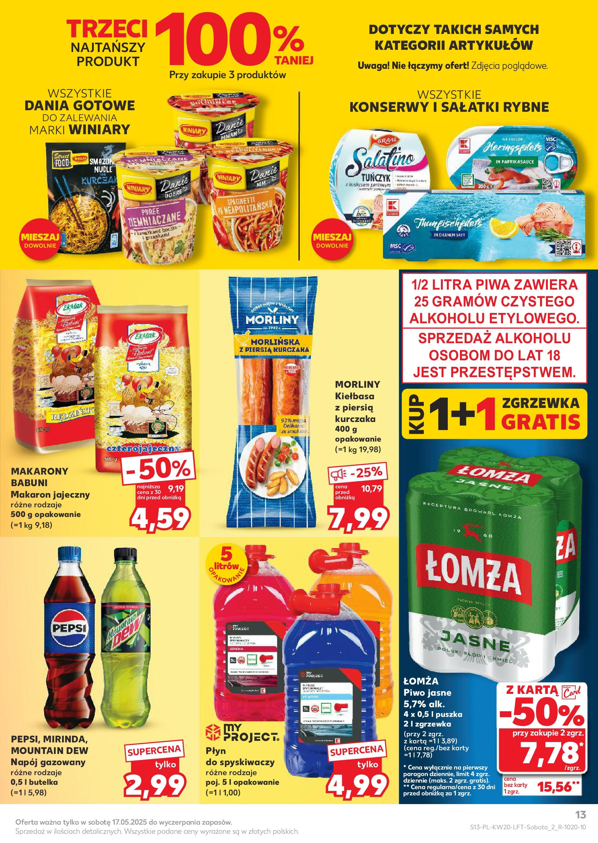 Kaufland gazetka (15.05.2025) - od jutra | Strona: 13 | Produkty: Kurczak, Piwo, Makarony, Dania gotowe Kaufland gazetka od 15.05.2025 - od jutra PDF | Strona: 13 | Produkty: Kurczak, Piwo, Makarony, Dania gotowe