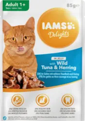 IAMS Nassfutter für Katzen, Adult, Delights, Thunfisch & Hering in Gelee