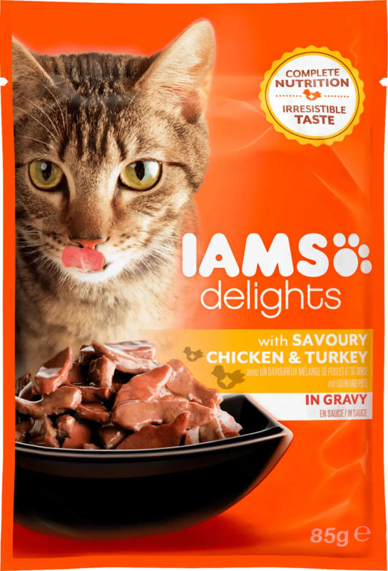 IAMS Nassfutter für Katzen, Delights, Huhn & Pute in Sauce
