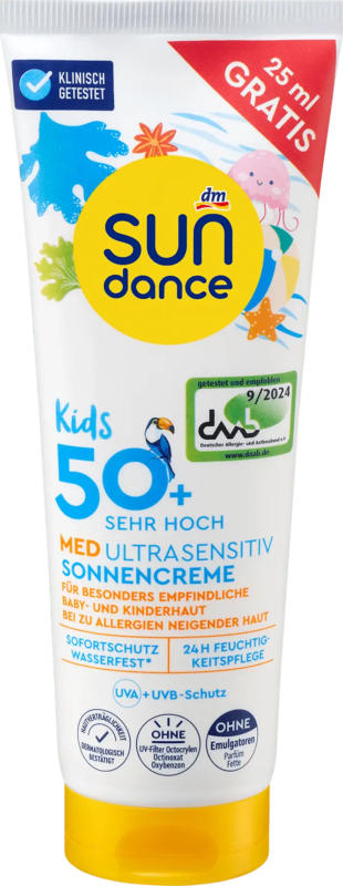 SUNDANCE Sonnencreme Kids MED ultra sensitiv, LSF 50, Überfüller
