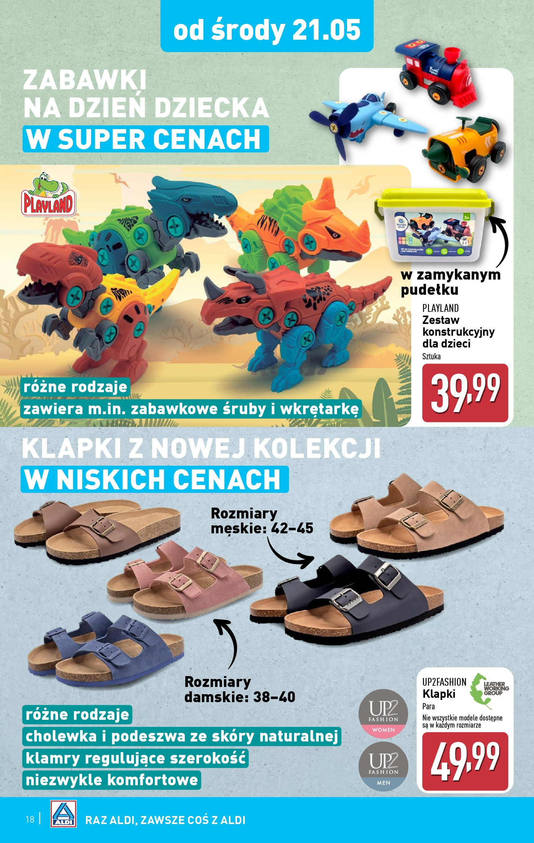 Aldi - Aldi Gazetka Cała wazna do 24.05 od 18.05.2025 | Nowa PDF gazetka | Strona: 18 | Produkty: Klapki Aldi - Aldi Gazetka Cała wazna do 24.05 od 18.05.2025 - Ulotka PDF, promocje | Strona: 18 | Produkty: Klapki