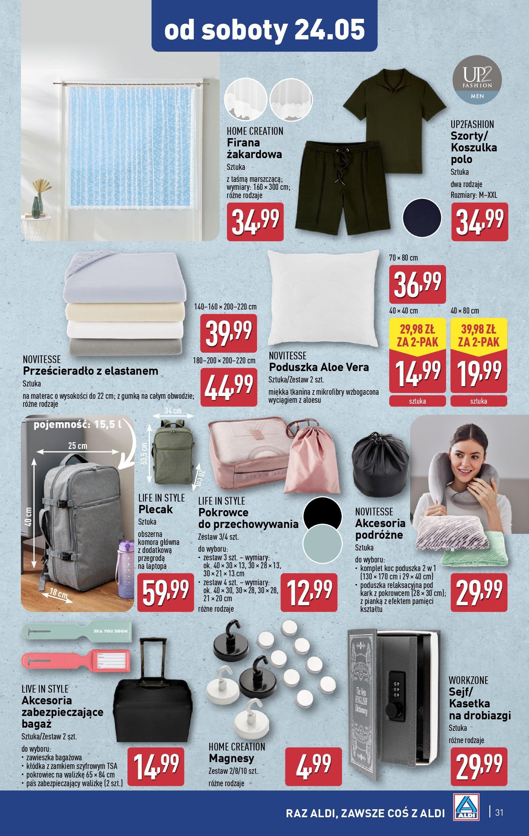 Aldi - Aldi Gazetka Cała wazna do 24.05 od 18.05.2025 | Nowa PDF gazetka | Strona: 31 | Produkty: Plecak, Materac, Poduszka, Koc Aldi - Aldi Gazetka Cała wazna do 24.05 od 18.05.2025 - Ulotka PDF, promocje | Strona: 31 | Produkty: Plecak, Materac, Poduszka, Koc
