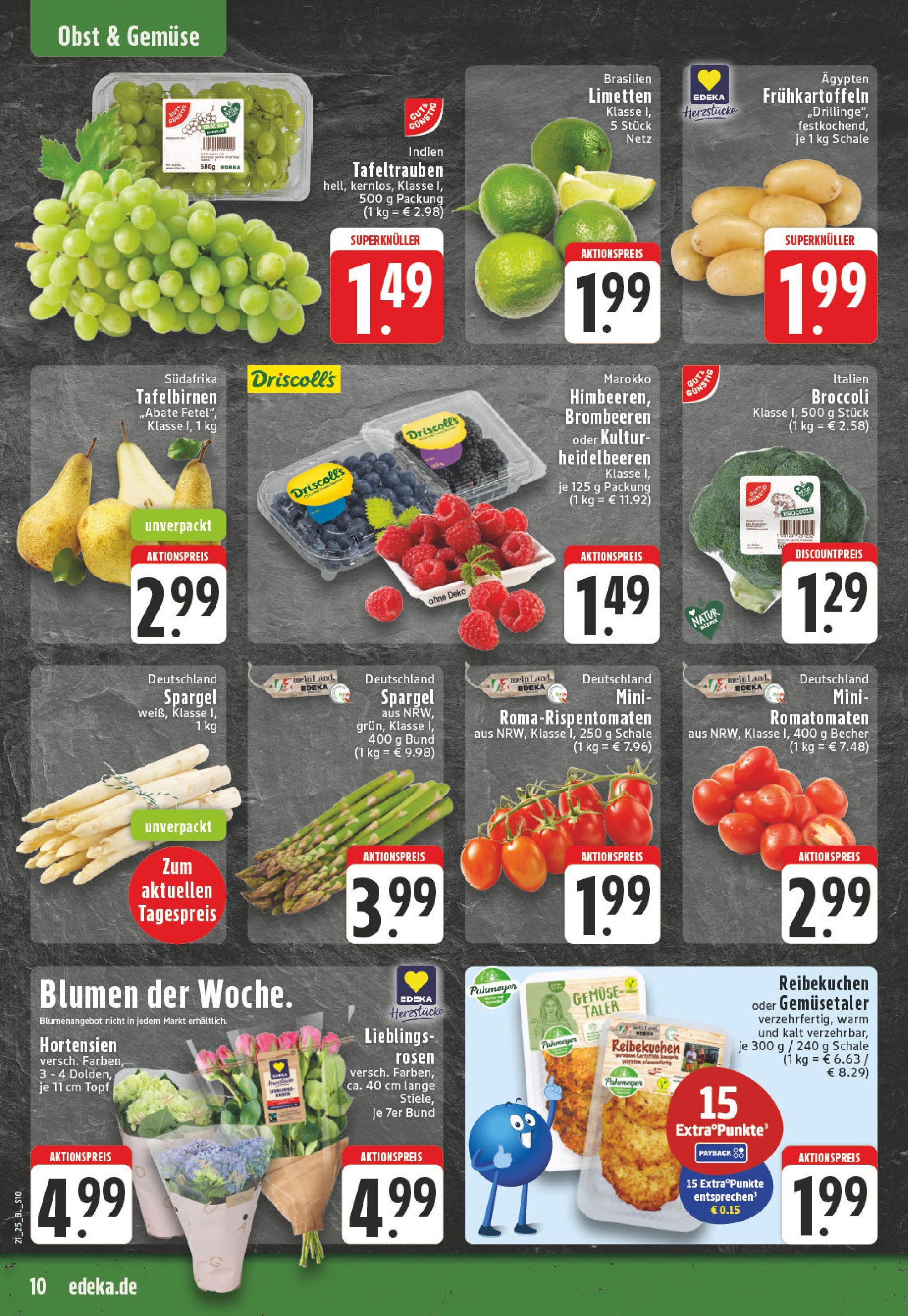 Edeka - Düsseldorf - Bilk (ab 19.05.2025) » Angebote Online | Seite: 10 | Produkte: Limetten, Heidelbeeren, Gemüse, Obst Edeka - Düsseldorf - Bilk (ab 19.05.2025) » Angebote Online | Seite: 10 | Produkte: Limetten, Heidelbeeren, Gemüse, Obst