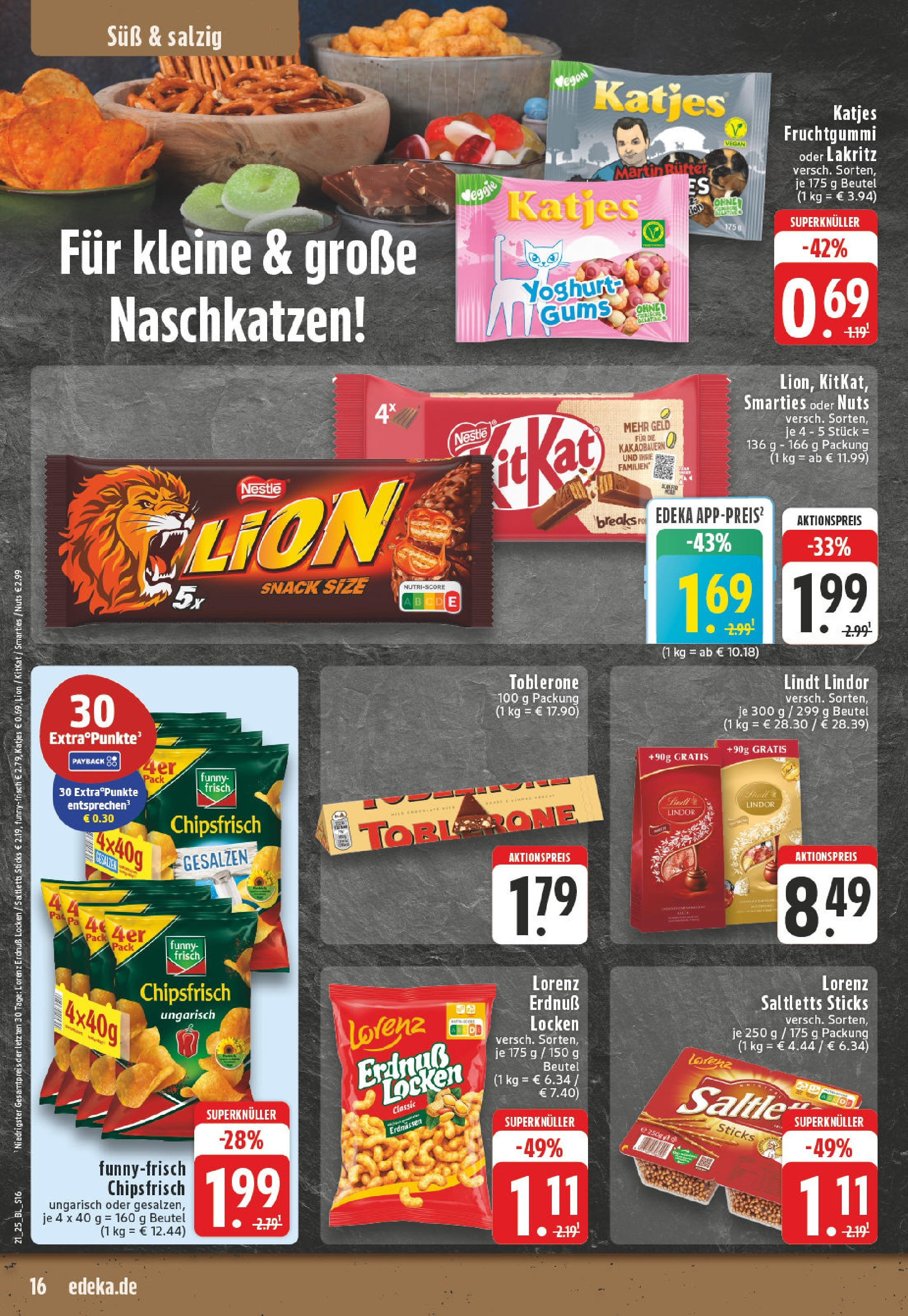 Edeka - Düsseldorf - Bilk (ab 19.05.2025) » Angebote Online | Seite: 16 | Produkte: Funny frisch, Katjes, Lindt, Chips Edeka - Düsseldorf - Bilk (ab 19.05.2025) » Angebote Online | Seite: 16 | Produkte: Funny frisch, Katjes, Lindt, Chips