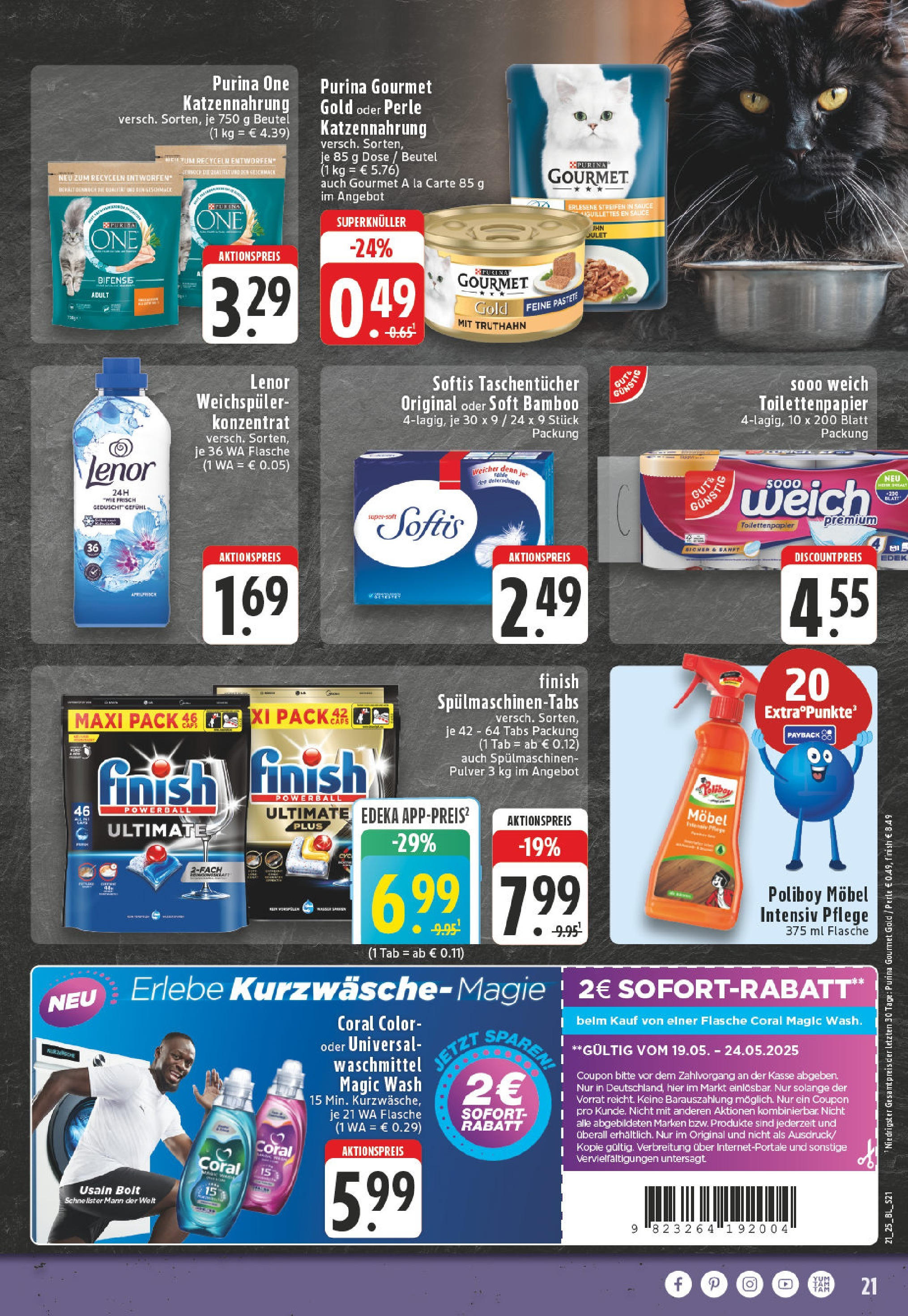 Edeka - Düsseldorf - Bilk (ab 19.05.2025) » Angebote Online | Seite: 21 | Produkte: Purina one, Lenor, Coral, Toilettenpapier Edeka - Düsseldorf - Bilk (ab 19.05.2025) » Angebote Online | Seite: 21 | Produkte: Purina one, Lenor, Coral, Toilettenpapier