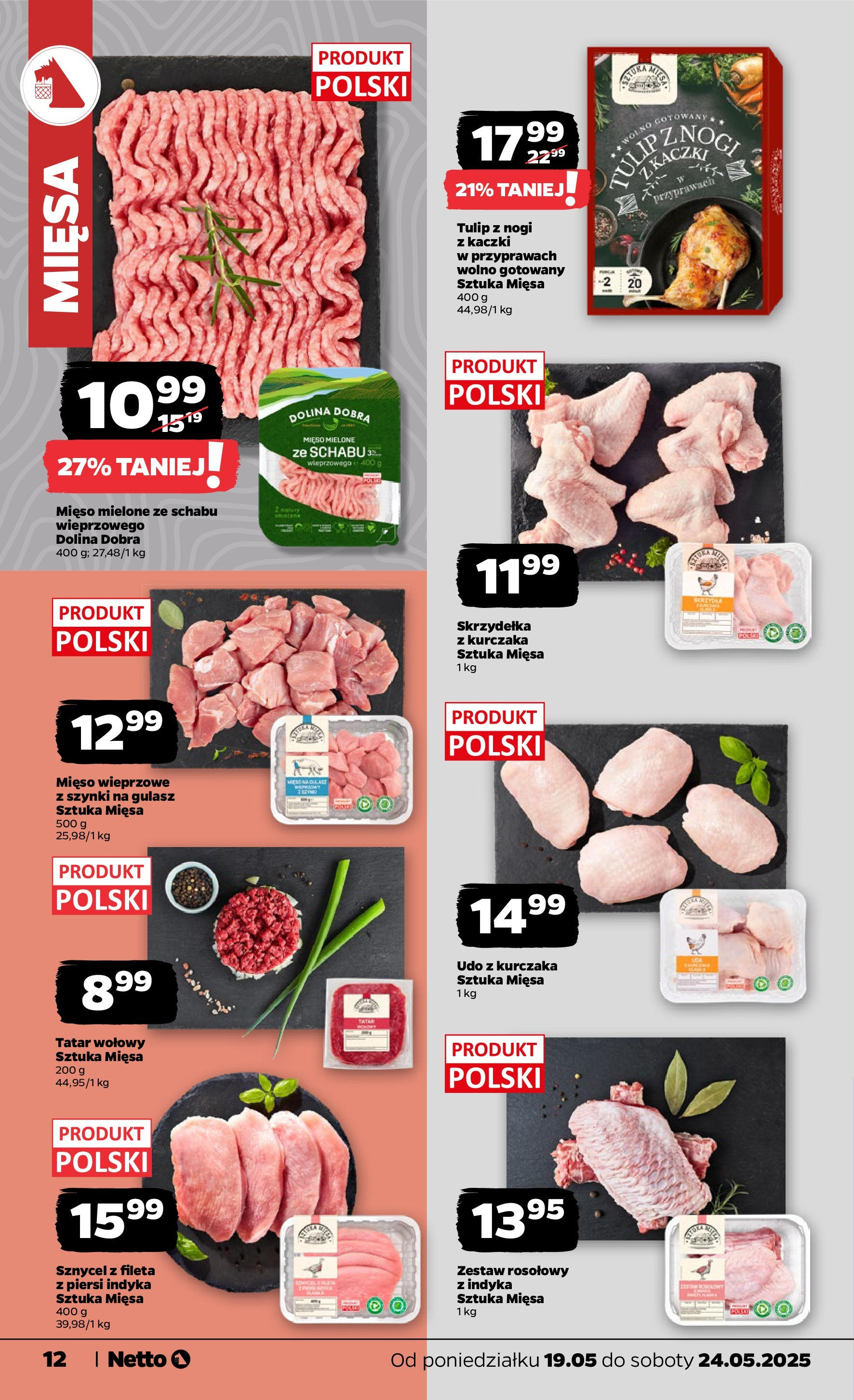 Netto - NETTO T21A ważne do 24.05 od 18.05.2025 | Promocje | Strona: 12 | Produkty: Piersi, Tatar wołowy, Mięso, Gulasz Netto - NETTO T21A ważne do 24.05 od 18.05.2025 - Aktualne promocje | Strona: 12 | Produkty: Piersi, Tatar wołowy, Mięso, Gulasz