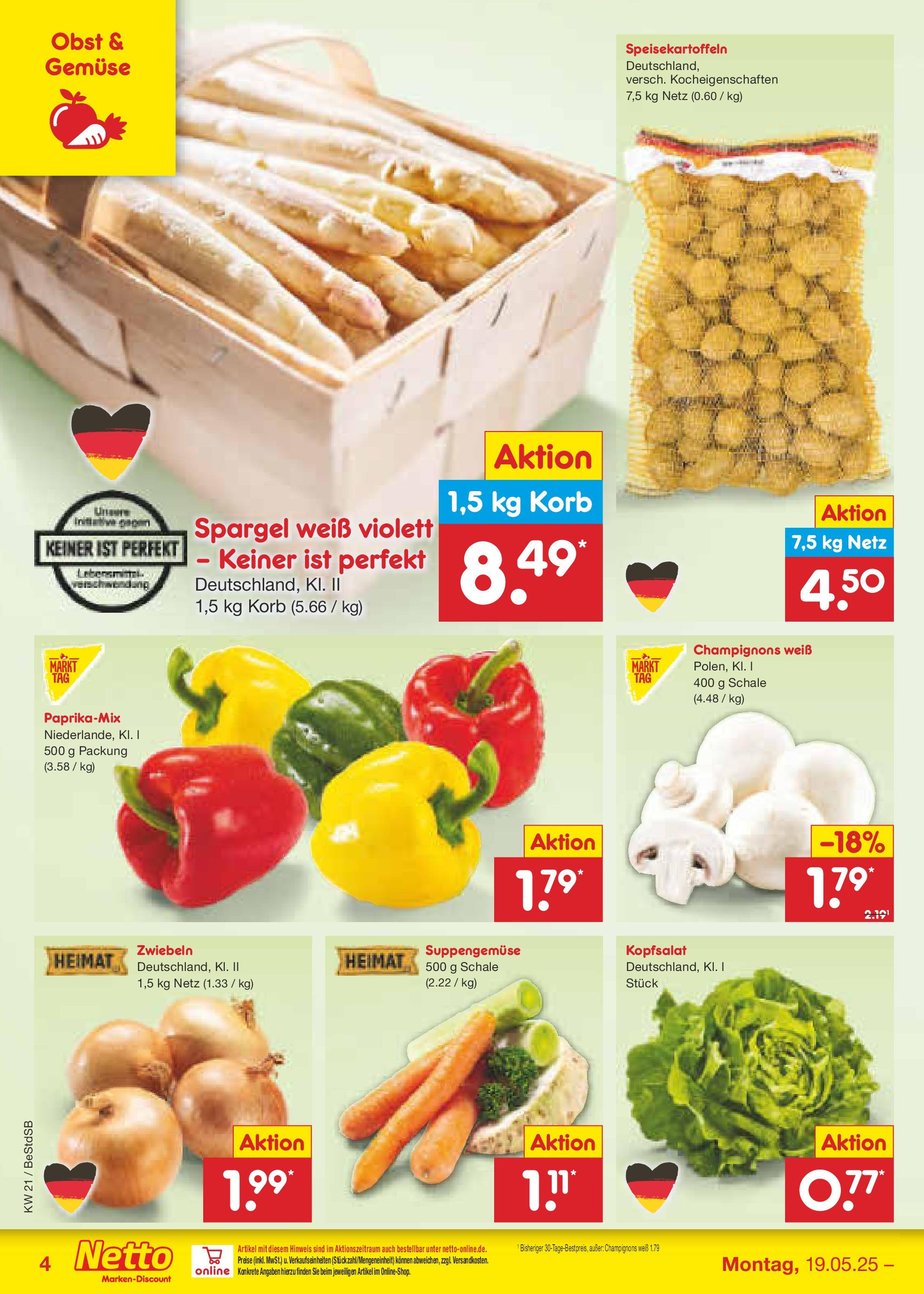 Netto Marken-Discount - Netto: Wochenangebote (ab 18.05.2025) » Angebote | Seite: 4 | Produkte: Korb, Champignons, Zwiebeln, Gemüse Netto Marken-Discount - Netto: Wochenangebote (ab 18.05.2025) » Angebote | Seite: 4 | Produkte: Korb, Champignons, Zwiebeln, Gemüse