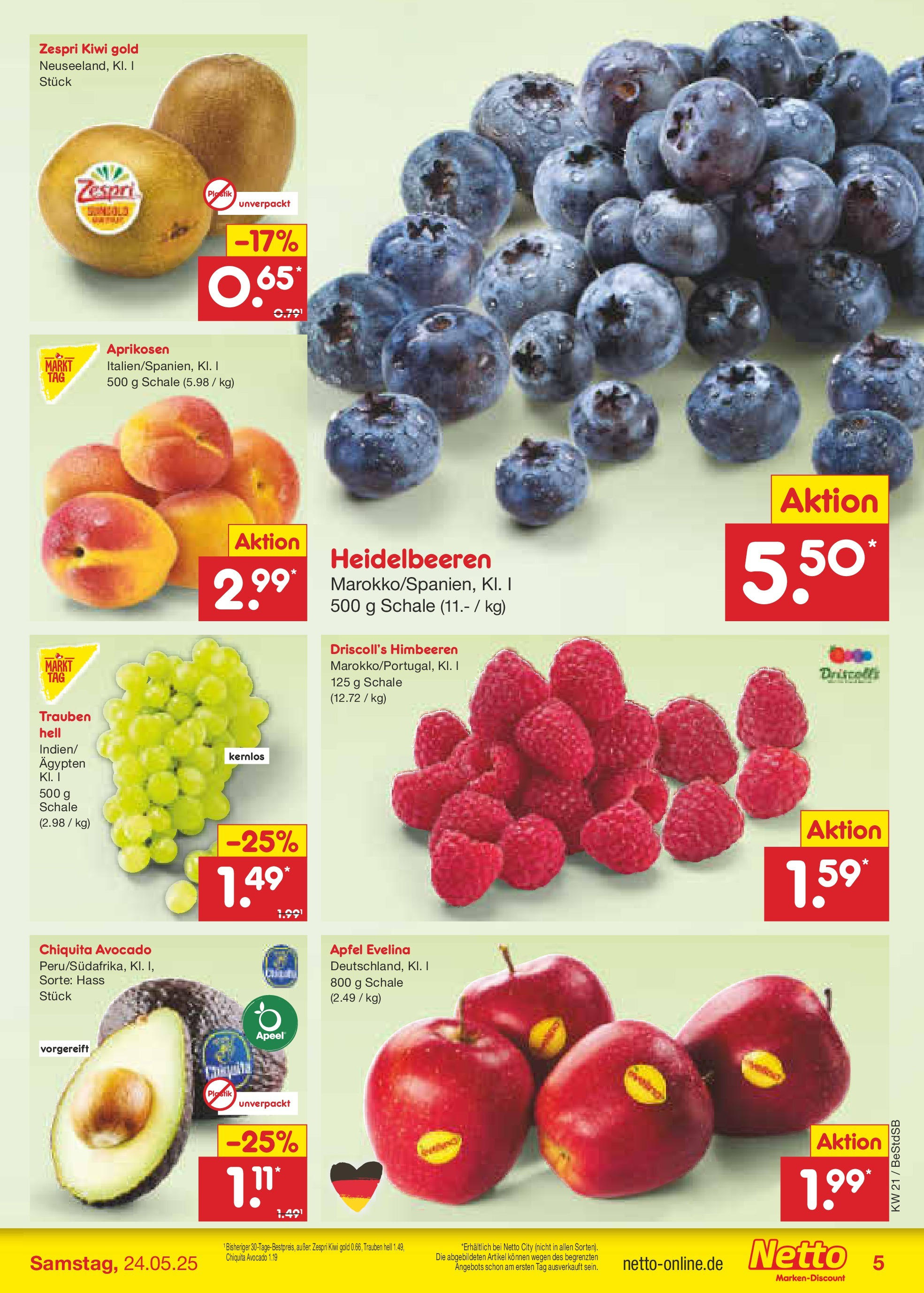 Netto Marken-Discount - Netto: Wochenangebote (ab 18.05.2025) » Angebote | Seite: 5 | Produkte: Trauben, Apple, Heidelbeeren, Avocado Netto Marken-Discount - Netto: Wochenangebote (ab 18.05.2025) » Angebote | Seite: 5 | Produkte: Trauben, Apple, Heidelbeeren, Avocado