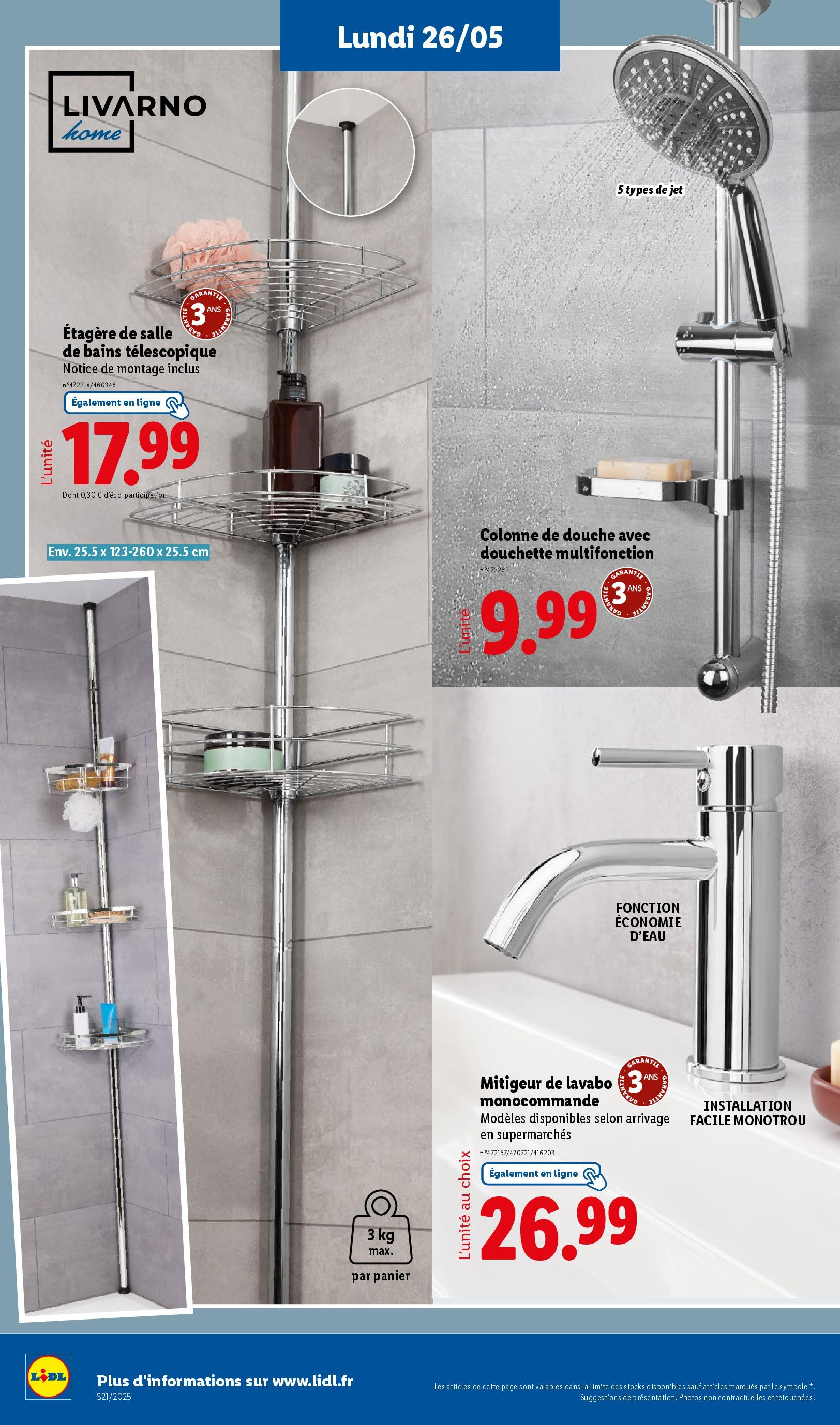 Catalogue LIDL du 21/05/2025 | Promo prospectus en ligne | Page: 68 | Produits: Étagère, Lavabo, Douche, Panier Catalogue LIDL du 21/05/2025 | Promo prospectus en ligne | Page: 68 | Produits: Étagère, Lavabo, Douche, Panier