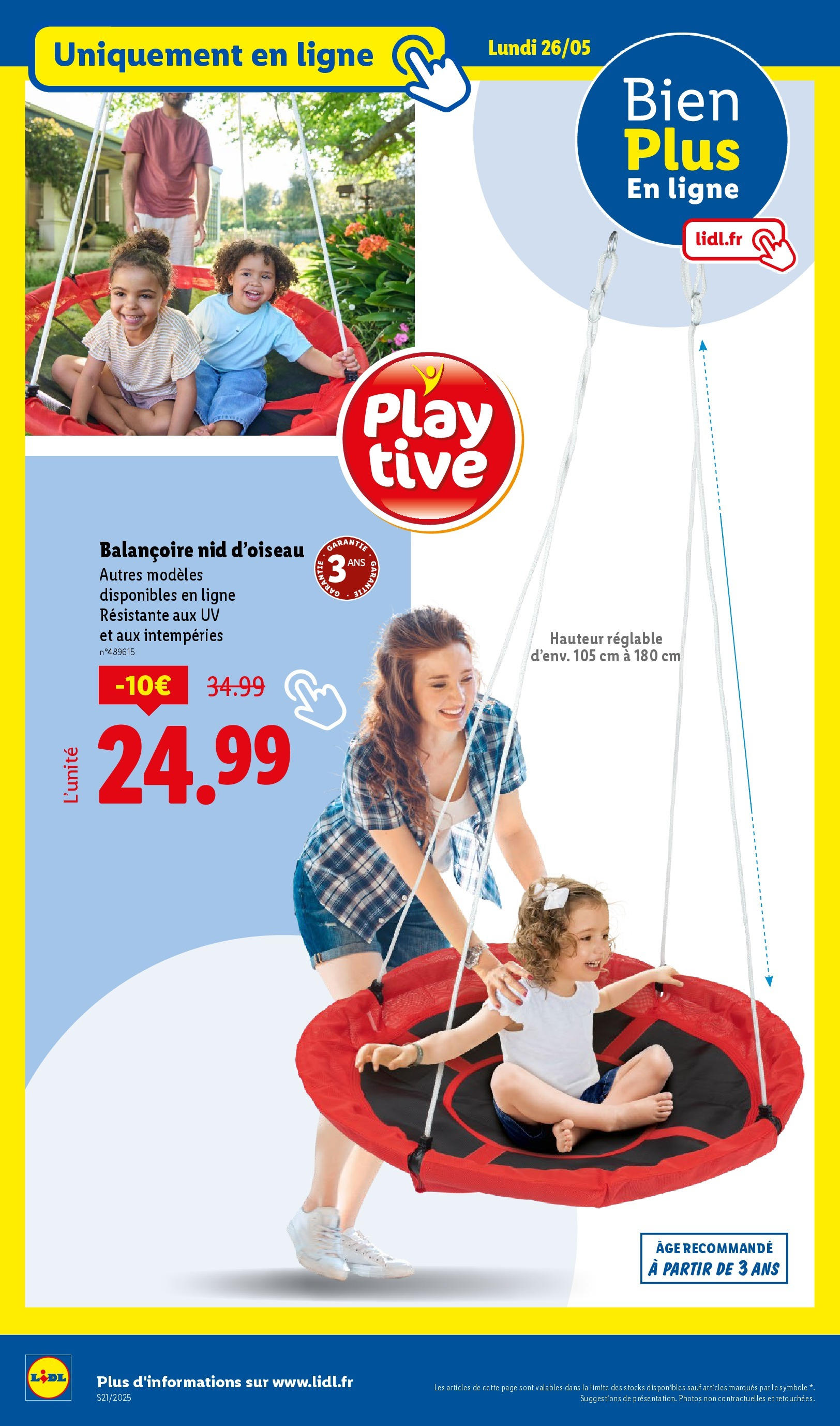 Catalogue LIDL du 21/05/2025 | Promo prospectus en ligne | Page: 78 | Produits: Balançoire nid d'oiseau Catalogue LIDL du 21/05/2025 | Promo prospectus en ligne | Page: 78 | Produits: Balançoire nid d'oiseau