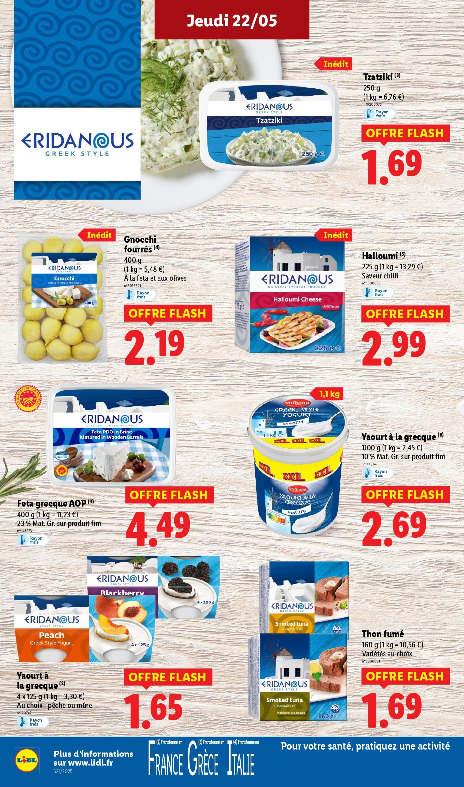 Catalogue LIDL du 21/05/2025 | Promo prospectus en ligne | Page: 26 | Produits: Pêche, Feta, Yaourt à La Grecque, Thon Catalogue LIDL du 21/05/2025 | Promo prospectus en ligne | Page: 26 | Produits: Pêche, Feta, Yaourt à La Grecque, Thon
