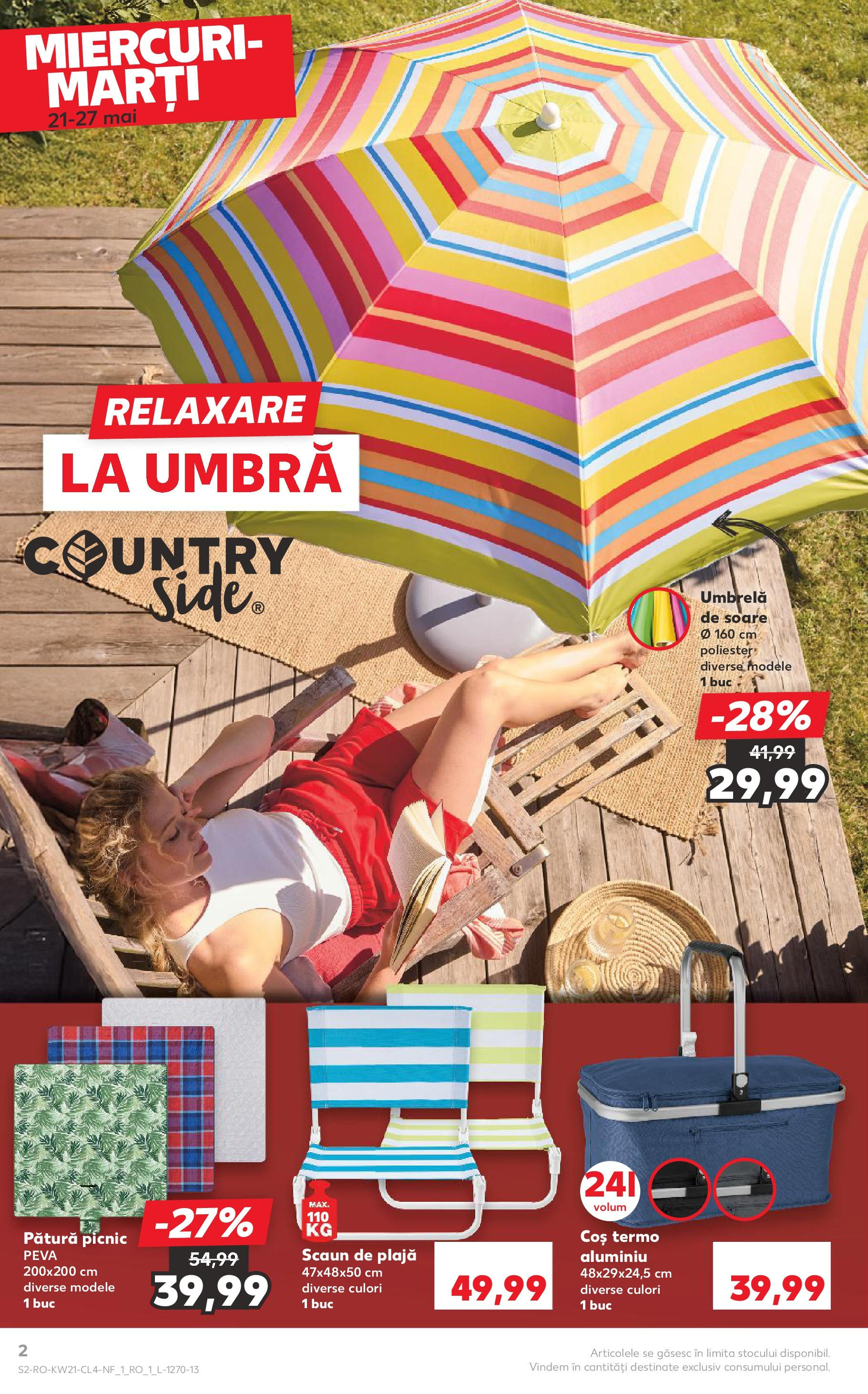 Catalog Kaufland - Sibiu Nonfood 21.05.2025 - Revista si Oferta | Pagină: 2 | Produse: Umbrelă, Pătură, Coș, Scaun