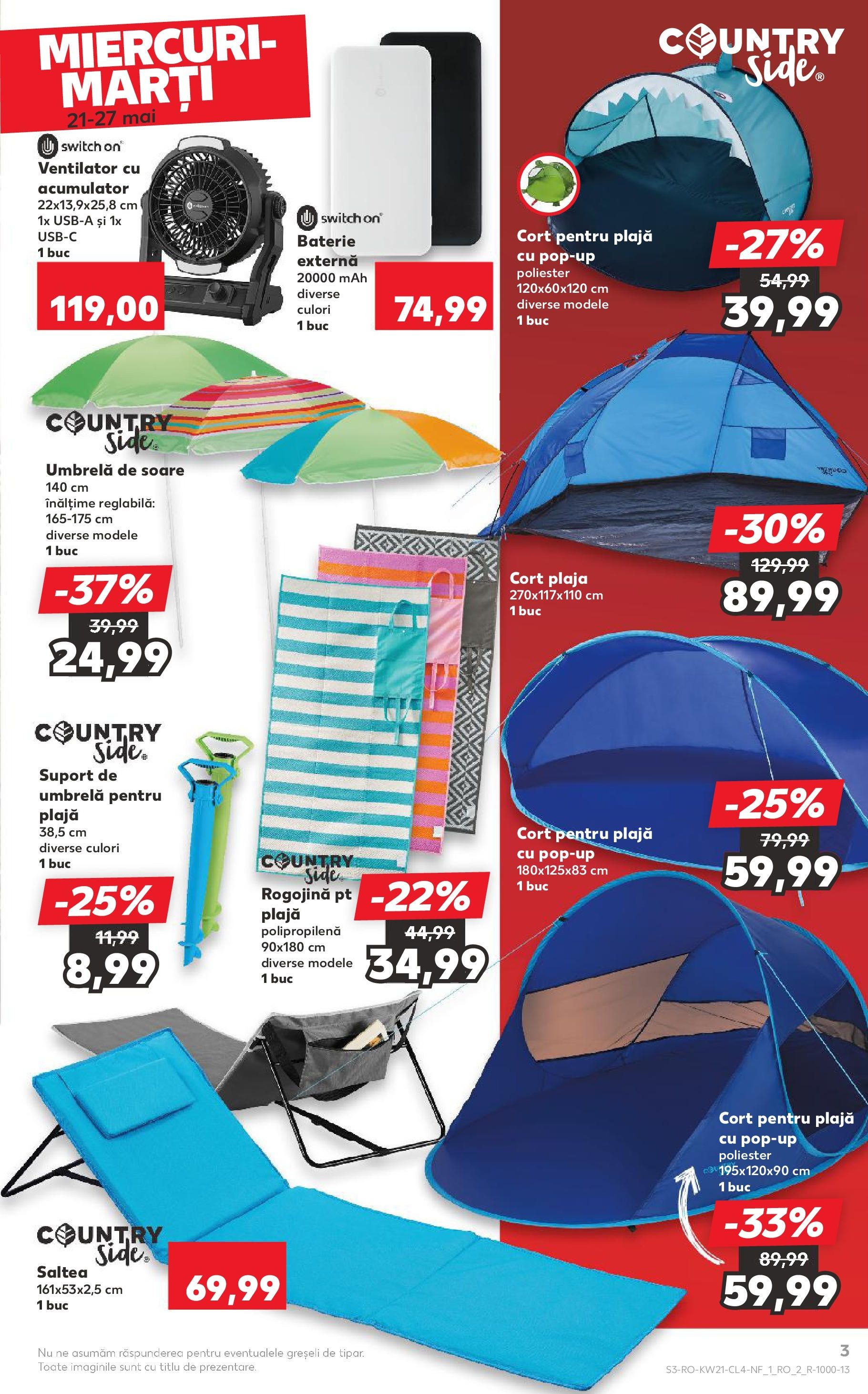 Catalog Kaufland - Sibiu Nonfood 21.05.2025 - Revista si Oferta | Pagină: 3 | Produse: Umbrelă, Cort, Saltea, Rogojină
