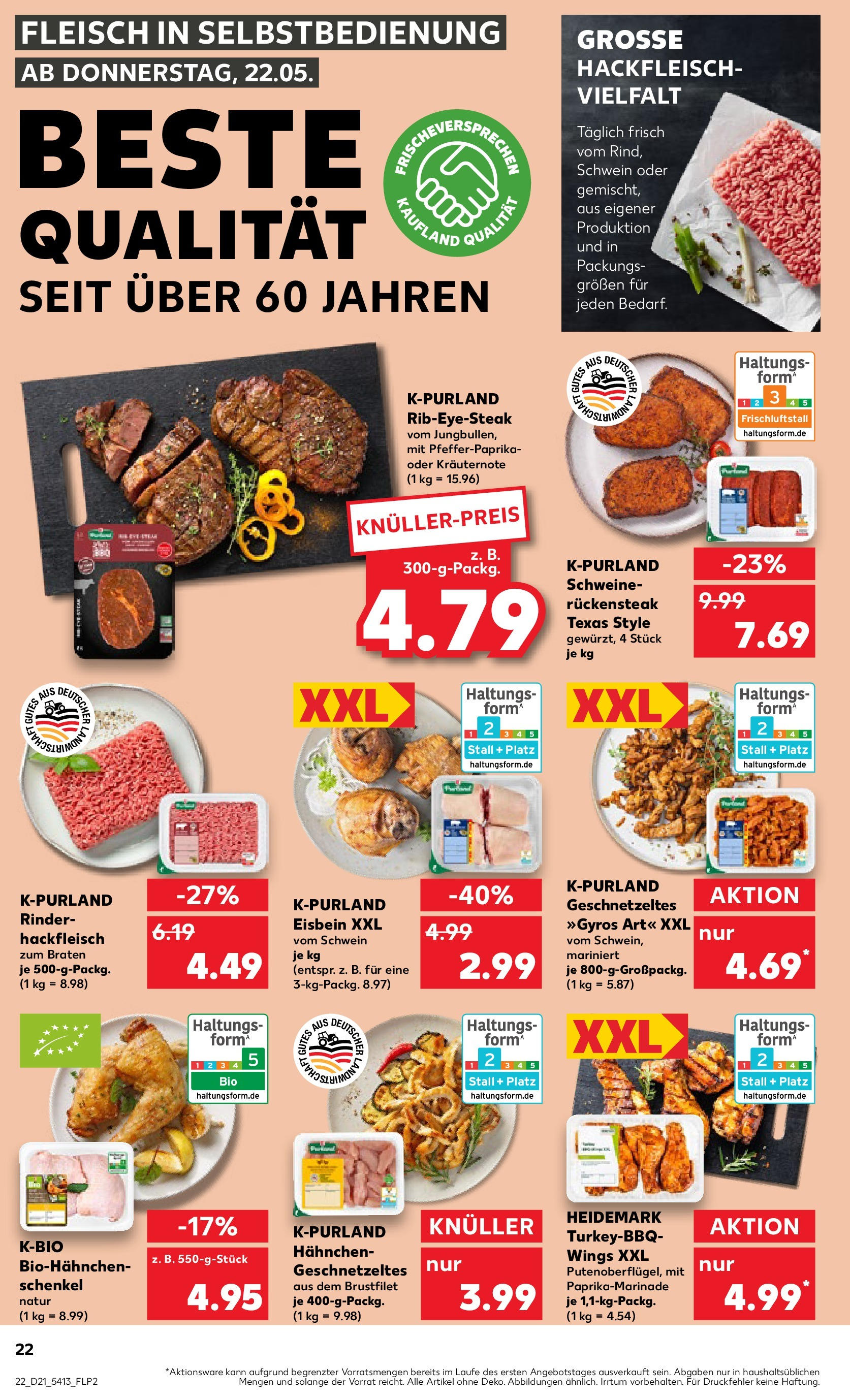 Kaufland prospekt Remscheid (ab 22.05.2025) » Angebote Online | Seite: 22 | Produkte: Hahnchen, Gyros, Steak, Hackfleisch Kaufland prospekt Remscheid (ab 22.05.2025) » Angebote Online zum Blättern | Seite: 22 | Produkte: Hahnchen, Gyros, Steak, Hackfleisch