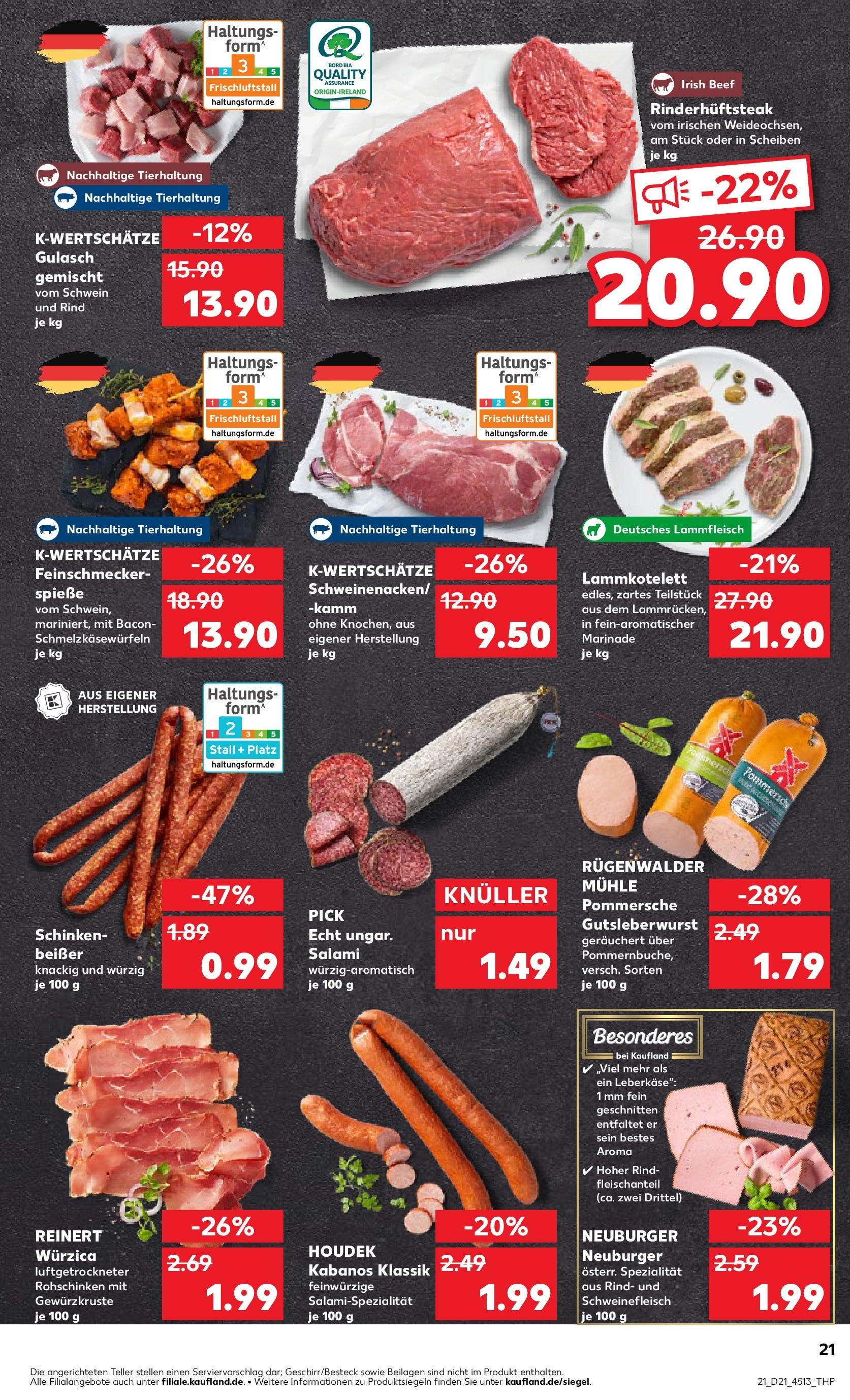 Kaufland prospekt Uhingen (ab 21.05.2025) » Angebote Online | Seite: 21 | Produkte: Gulasch, Salami, Steak, Leberkase Kaufland prospekt Uhingen (ab 21.05.2025) » Angebote Online zum Blättern | Seite: 21 | Produkte: Gulasch, Salami, Steak, Leberkase