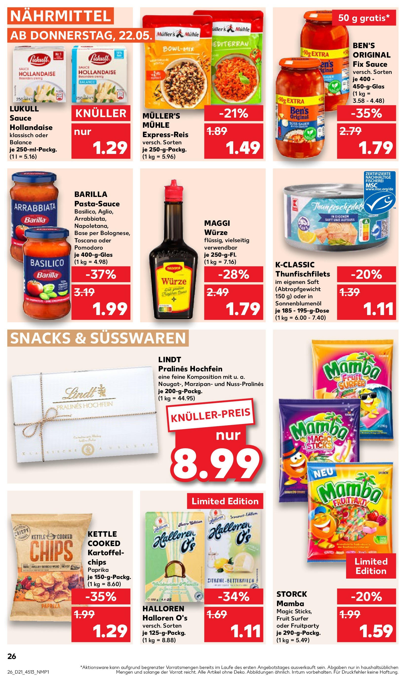 Kaufland prospekt Metzingen (ab 21.05.2025) » Angebote Online | Seite: 26 | Produkte: Maggi, Sonnenblumenol, Lindt, Chips Kaufland prospekt Metzingen (ab 21.05.2025) » Angebote Online zum Blättern | Seite: 26 | Produkte: Maggi, Sonnenblumenol, Lindt, Chips