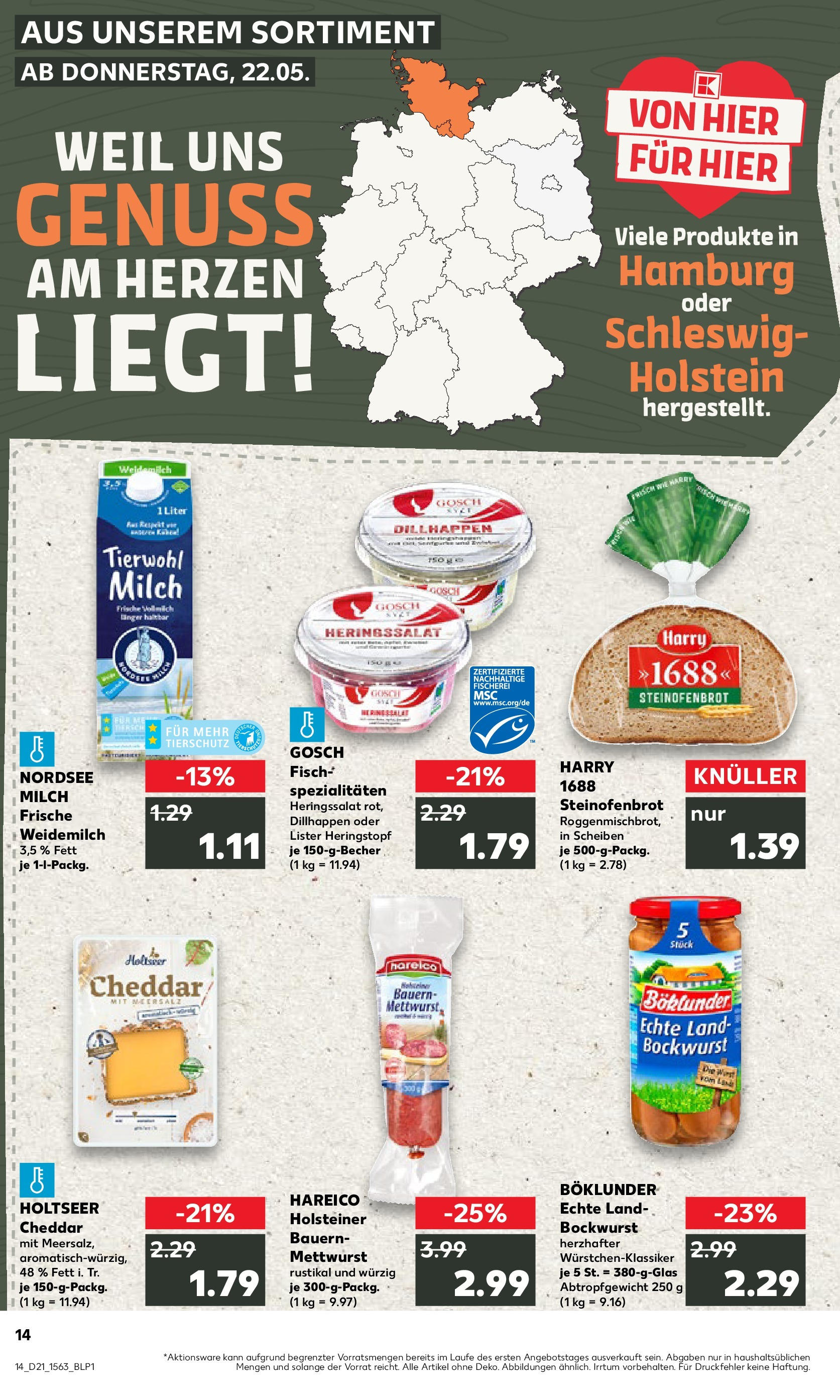 Kaufland prospekt Bad Oldesloe (ab 22.05.2025) » Angebote Online | Seite: 14 | Produkte: Bockwurst, Milch, Tisch, Fisch Kaufland prospekt Bad Oldesloe (ab 22.05.2025) » Angebote Online zum Blättern | Seite: 14 | Produkte: Bockwurst, Milch, Tisch, Fisch