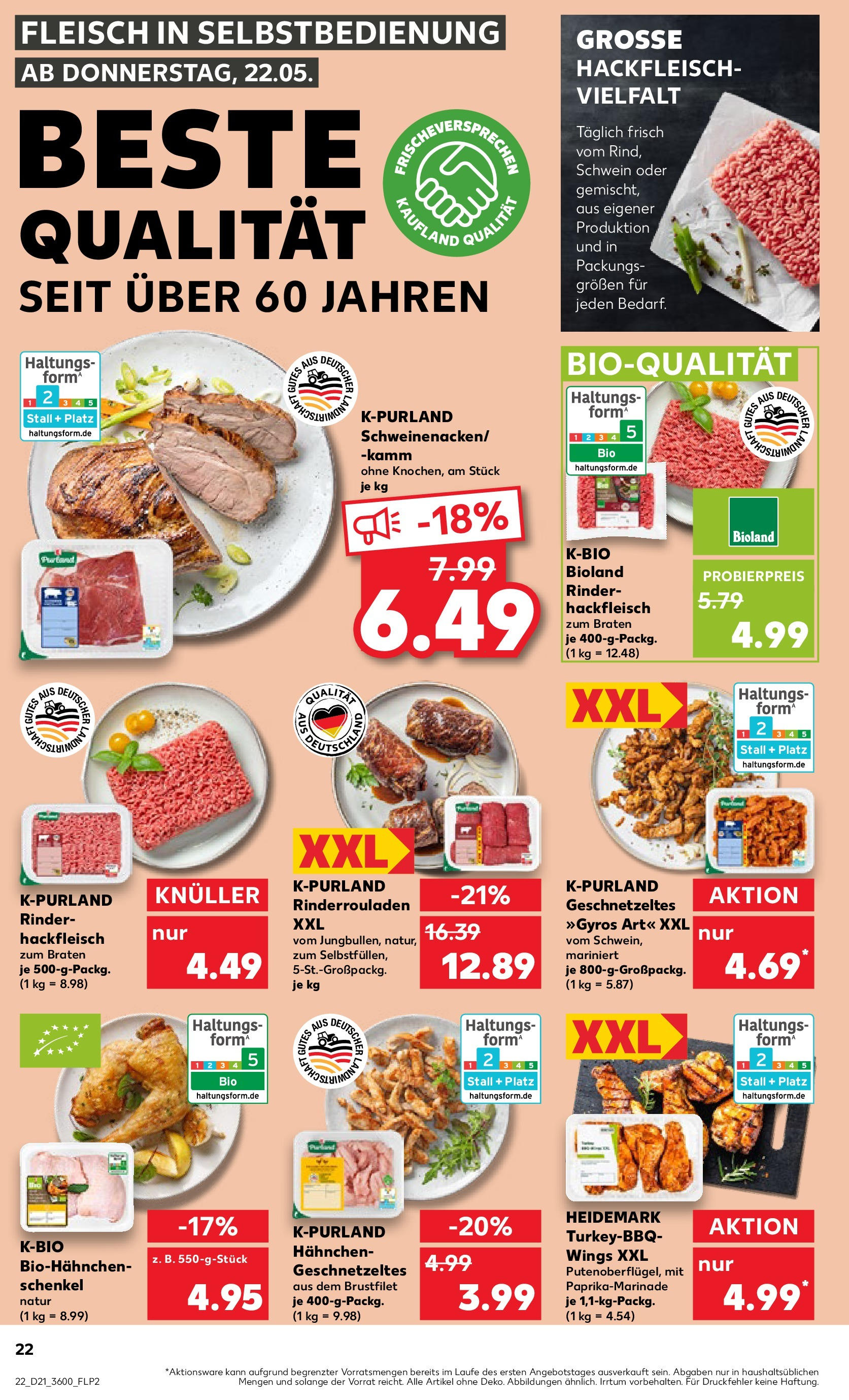 Kaufland prospekt Ahrensfelde	 (ab 21.05.2025) » Angebote Online zum Blättern | Seite: 22 | Produkte: Rinderrouladen, Hahnchen, Gyros, Hackfleisch