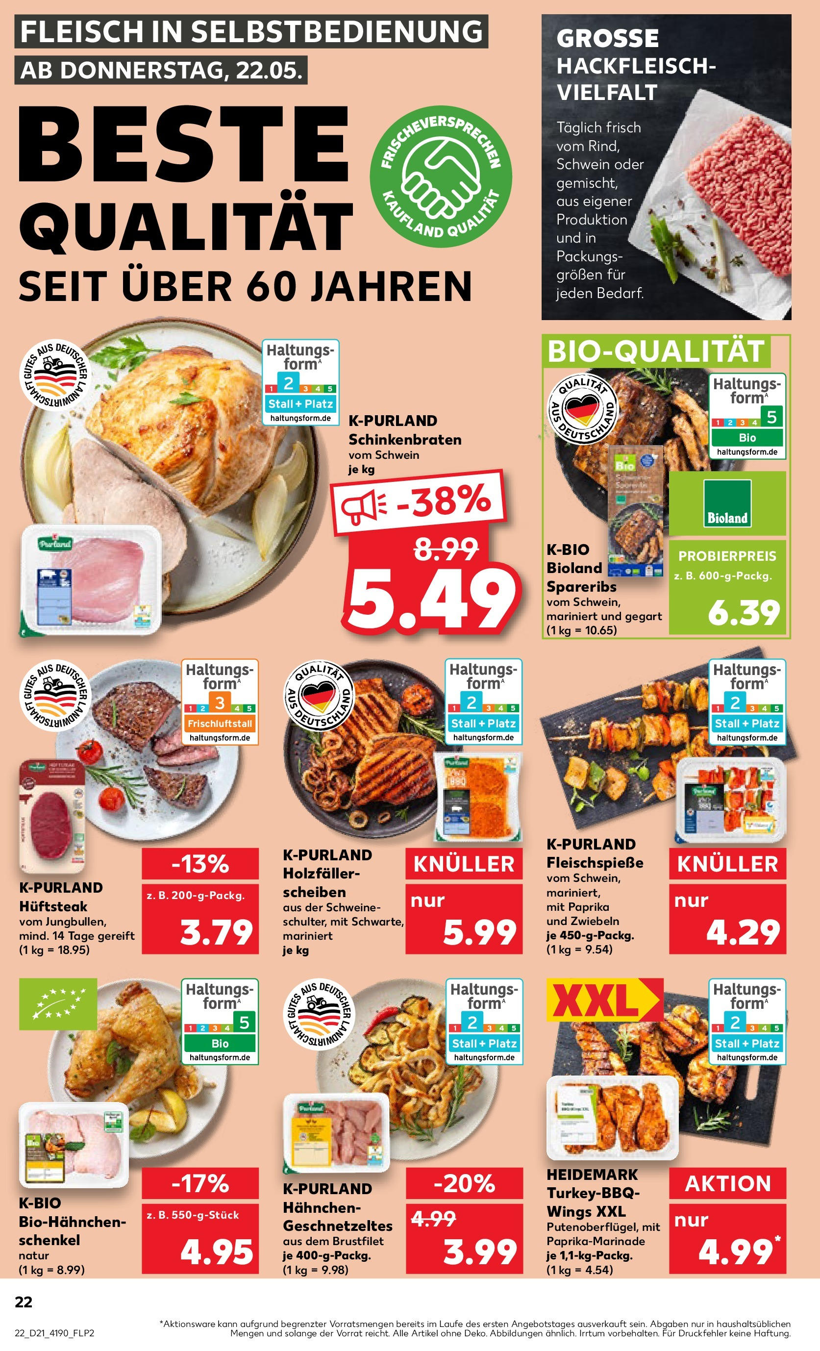 Kaufland prospekt Bretten (ab 21.05.2025) » Angebote Online | Seite: 22 | Produkte: Hahnchen, Zwiebeln, Steak, Hackfleisch Kaufland prospekt Bretten (ab 21.05.2025) » Angebote Online zum Blättern | Seite: 22 | Produkte: Hahnchen, Zwiebeln, Steak, Hackfleisch