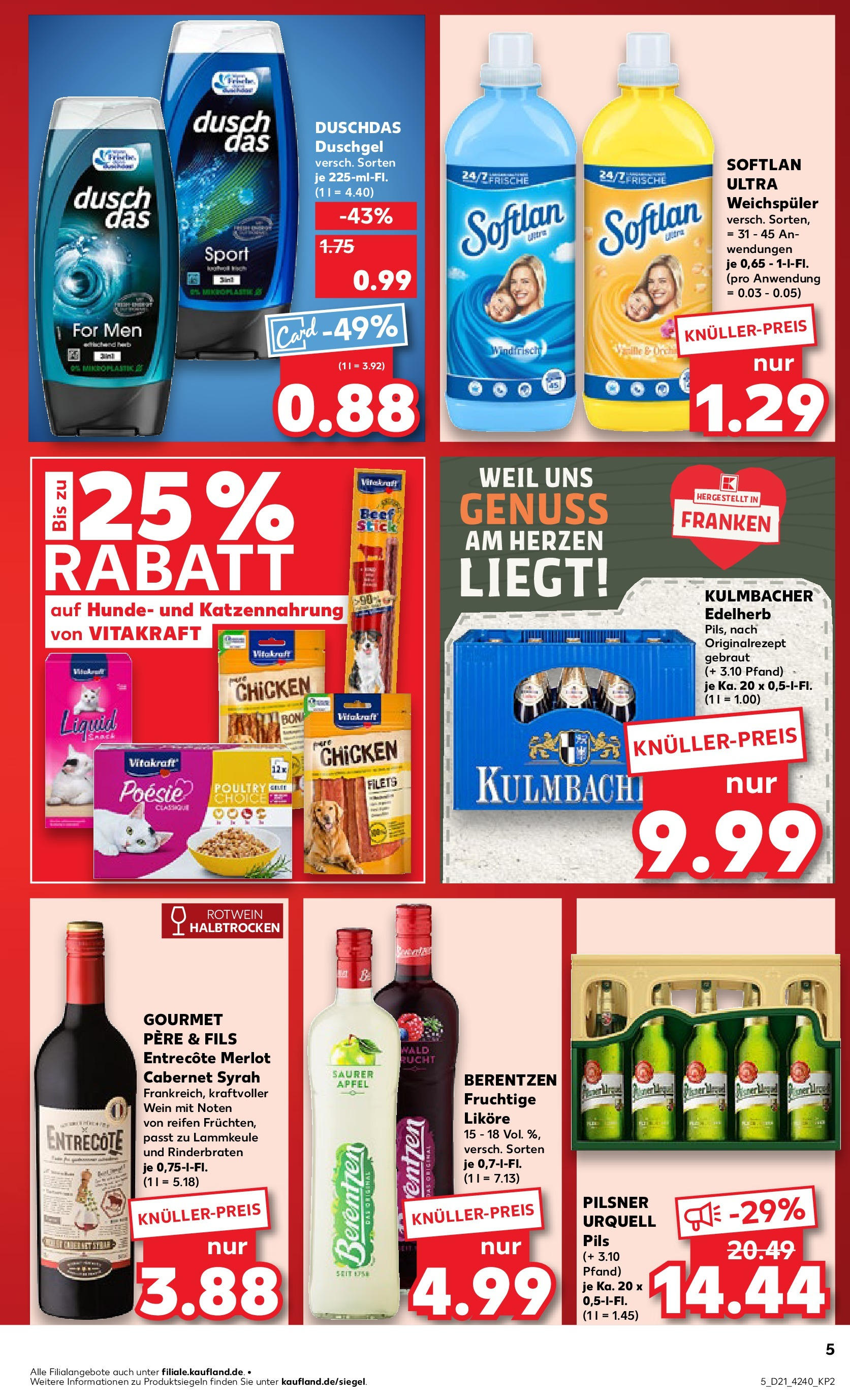 Kaufland prospekt Feuchtwangen (ab 21.05.2025) » Angebote Online | Seite: 5 | Produkte: Rotwein halbtrocken, Merlot, Duschgel, Pilsner urquell Kaufland prospekt Feuchtwangen (ab 21.05.2025) » Angebote Online zum Blättern | Seite: 5 | Produkte: Rotwein halbtrocken, Merlot, Duschgel, Pilsner urquell