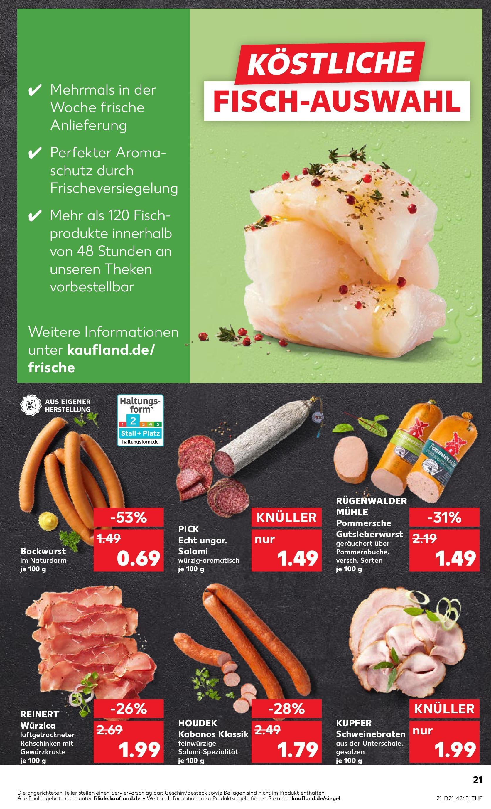 Kaufland prospekt Herzogenrath	 (ab 21.05.2025) » Angebote Online zum Blättern | Seite: 21 | Produkte: Bockwurst, Mühle, Fisch, Salami