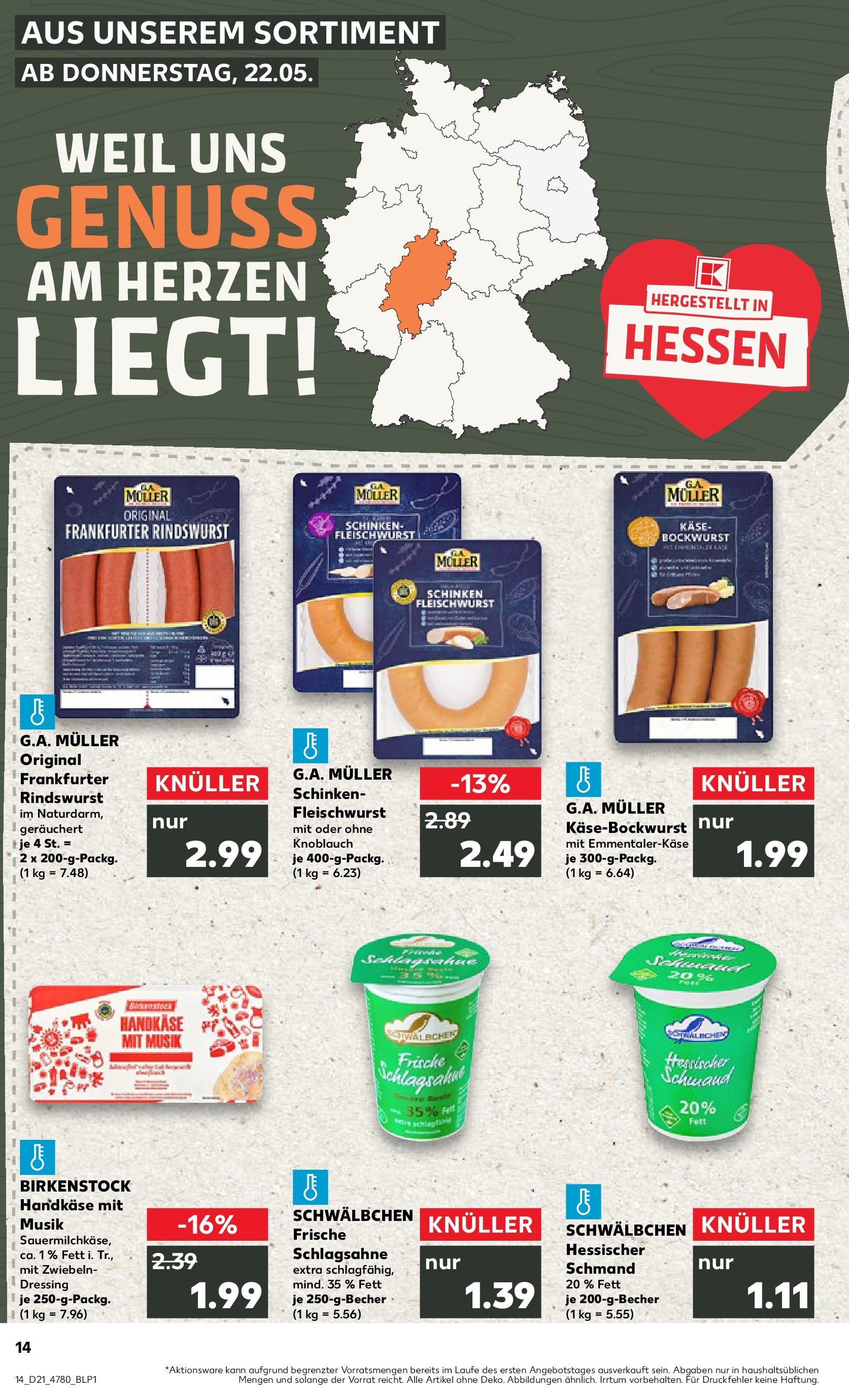 Kaufland prospekt Dieburg (ab 21.05.2025) » Angebote Online | Seite: 14 | Produkte: Schlagsahne, Käse, Zwiebeln, Knoblauch Kaufland prospekt Dieburg (ab 21.05.2025) » Angebote Online zum Blättern | Seite: 14 | Produkte: Schlagsahne, Käse, Zwiebeln, Knoblauch