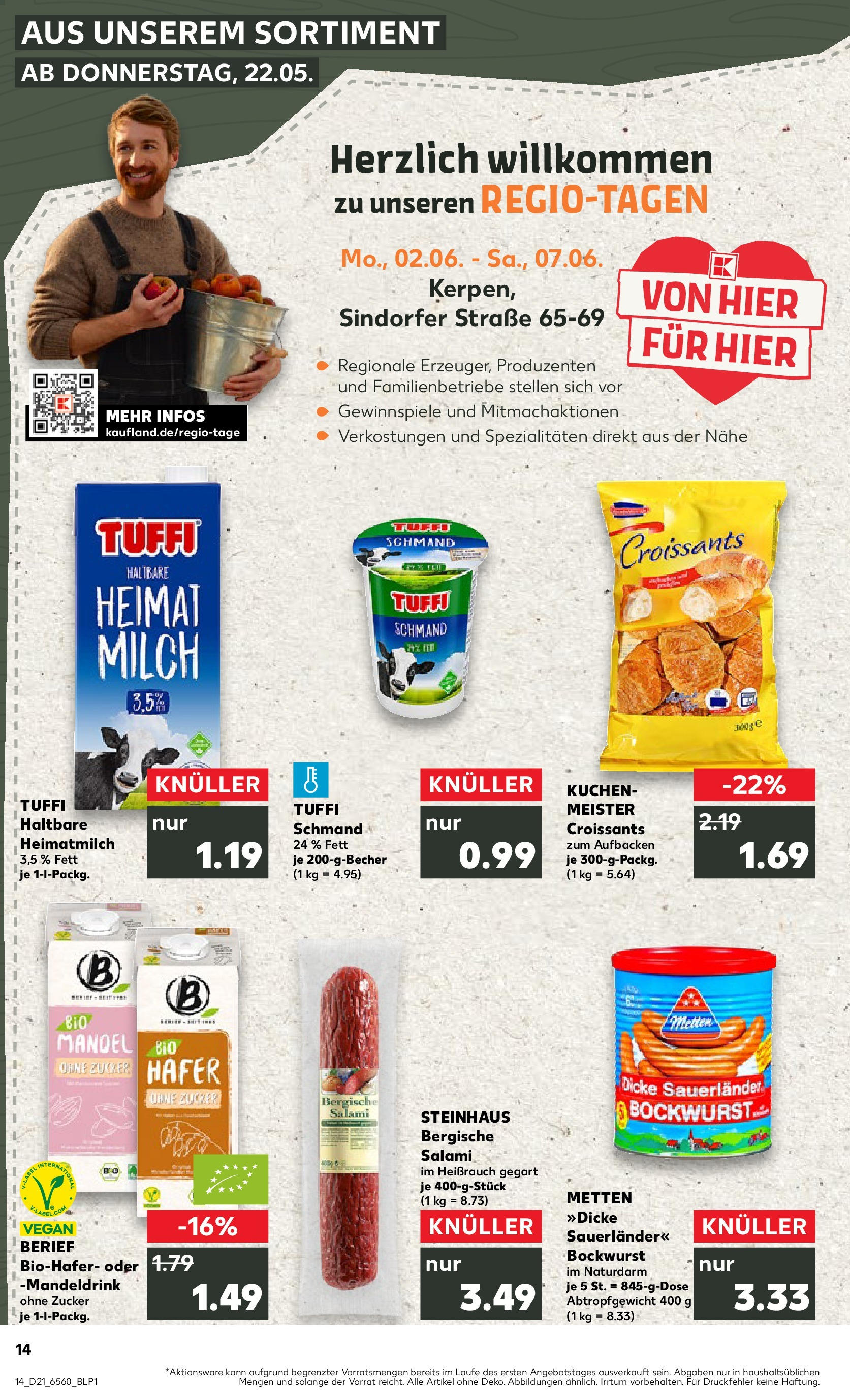 Kaufland prospekt Kerpen	 (ab 21.05.2025) » Angebote Online zum Blättern | Seite: 14 | Produkte: Bockwurst, Croissant, Salami, Kuchen
