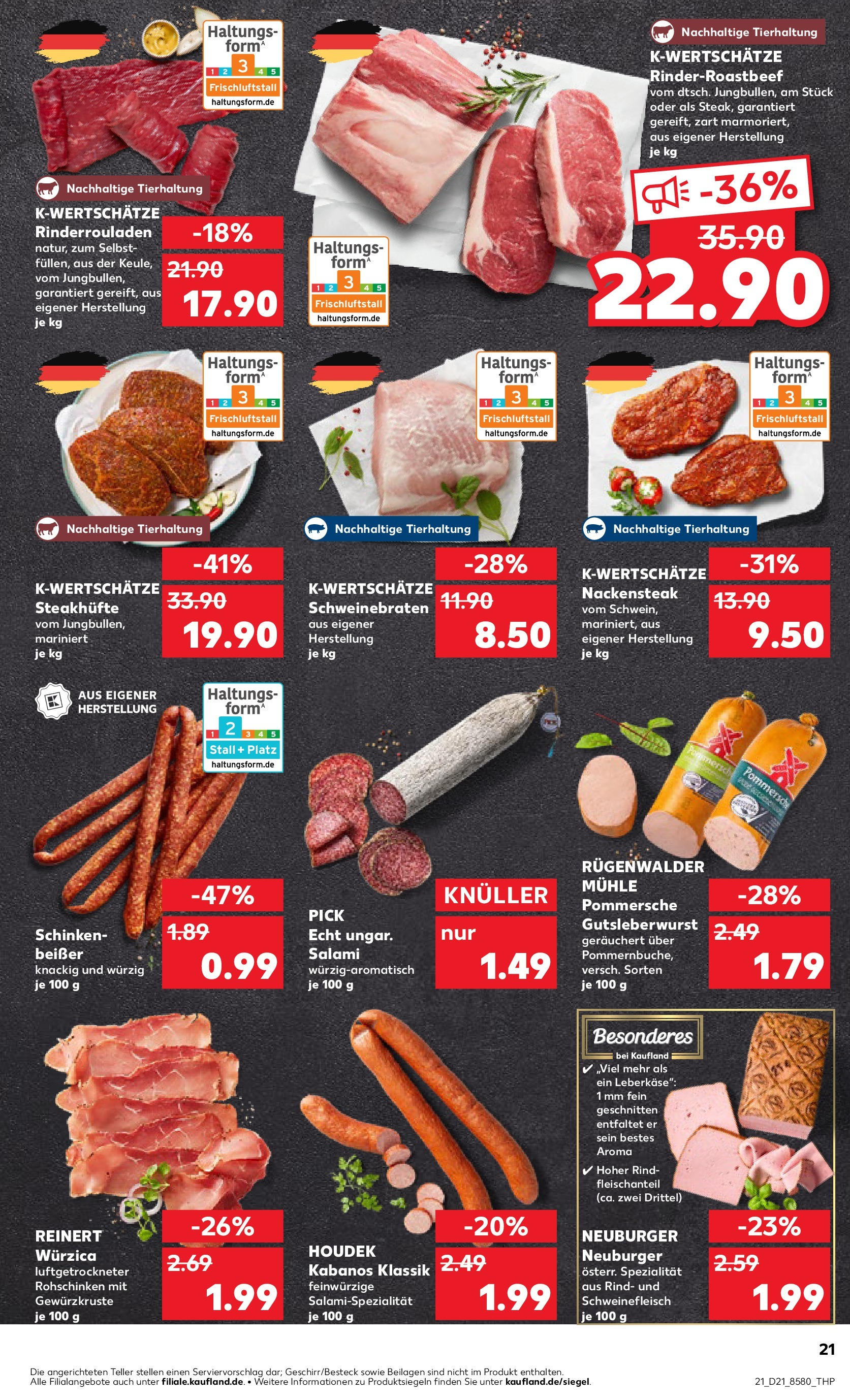Kaufland prospekt Waldshut-Tiengen	 (ab 22.05.2025) » Angebote Online zum Blättern | Seite: 21 | Produkte: Rinderrouladen, Mühle, Salami, Schweinefleisch