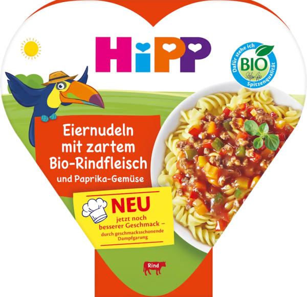 HiPP Kinderteller Eiernudeln mit Paprika-Gemüse und zartem Rindfleisch ab 1 Jahr