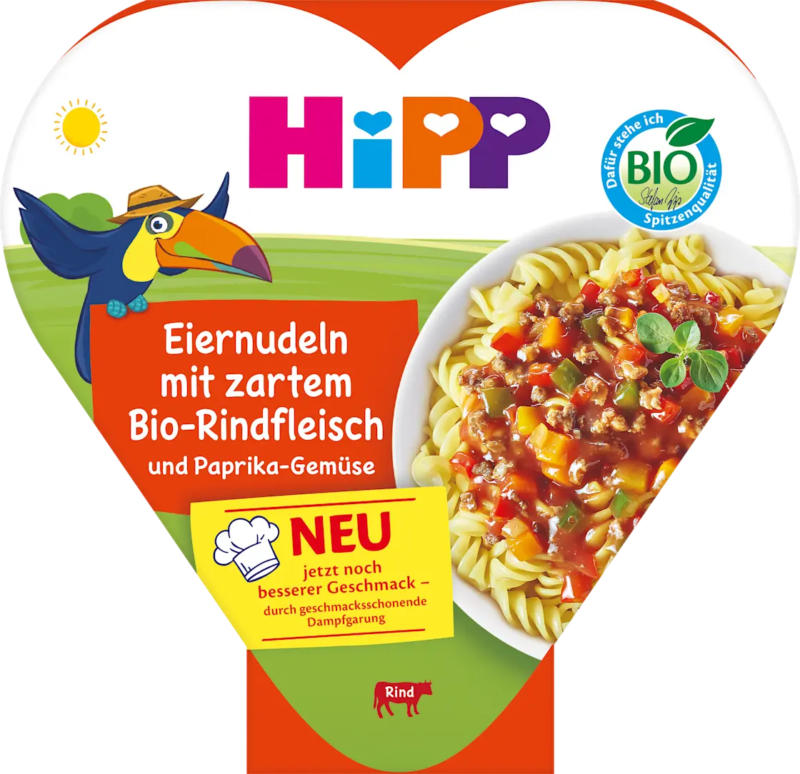 HiPP Kinderteller Eiernudeln mit Paprika-Gemüse und zartem Rindfleisch ab 1 Jahr