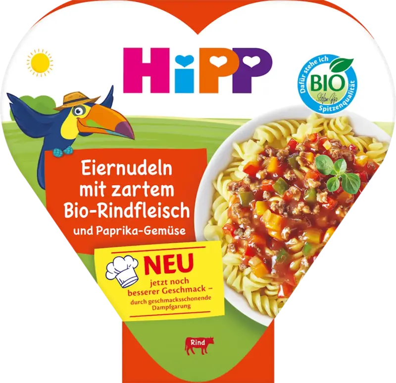 HiPP Kinderteller Eiernudeln mit Paprika-Gemüse und zartem Rindfleisch ab 1 Jahr