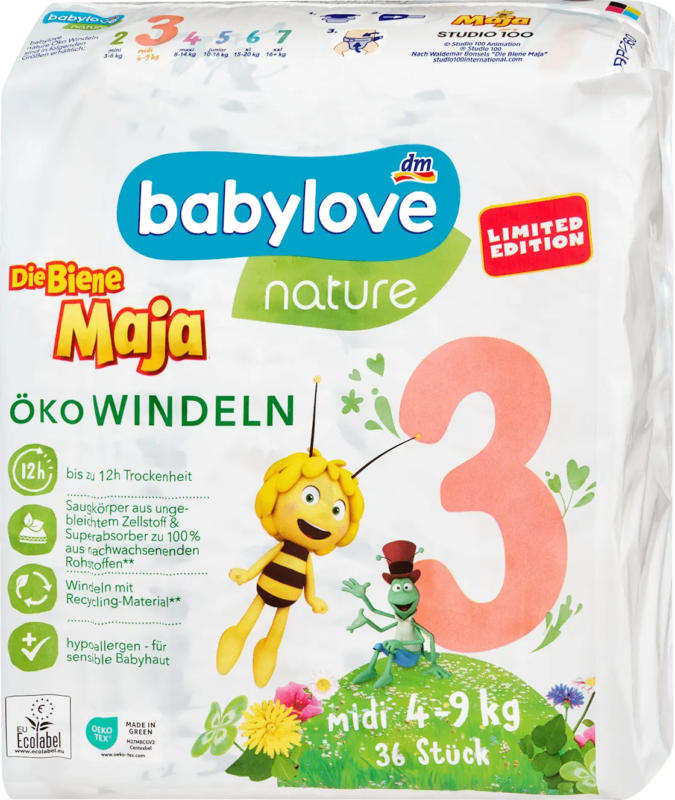 babylove nature Windeln Die Biene Maja Gr. 3 Midi (4-9 kg)