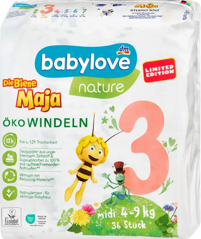 babylove nature Windeln Die Biene Maja Gr. 3 Midi (4-9 kg)