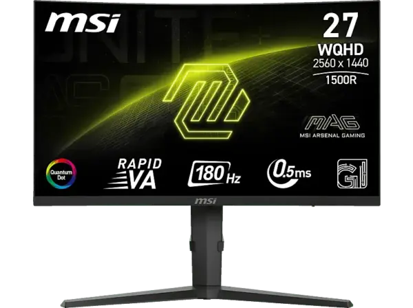 MSI MAG 275CQRFDE QD E2 27 Zoll Gaming Monitor, WQHD, 1 ms Reaktionszeit, 300 cd/m&sup2;, 180 Hz, Schwarz