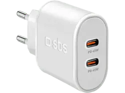 SBS TETR2CPD45W Ladegerät mit Power Delivery, 45W, 2x USB-Type-C, Weiß