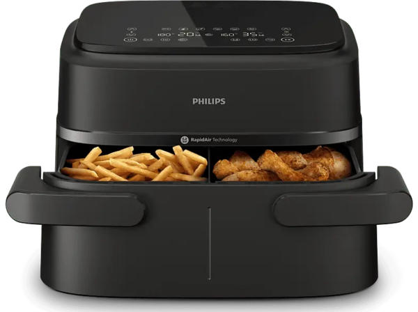 Philips NA150/00 Airfryer 1000 Series Dual Basket Heißluftfritteuse mit zwei Körben (7,1 l, 2450 Watt, Schwarz)