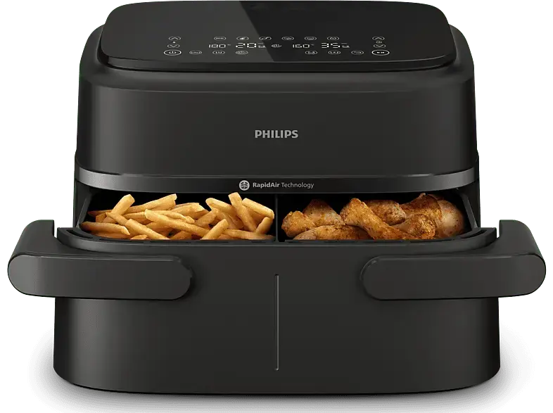 Philips NA150/00 Airfryer 1000 Series Dual Basket Flexible Heißluftfritteuse mit zwei kleine oder einem großen XX-Korb 7.1l; Heißluftfritteuse mit zwei Körben