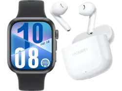 Huawei Fit 4 Schwarz mit Fluorelastomer-Armband, inkl. FreeBuds SE 2, Ceramic White; Smartwatch