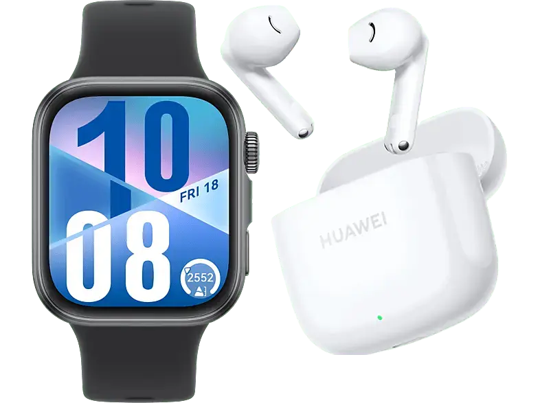 Huawei Fit 4 Schwarz mit Fluorelastomer-Armband, inkl. FreeBuds SE 2, Ceramic White; Smartwatch