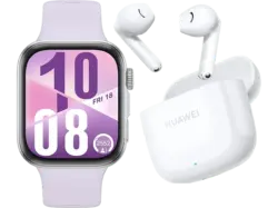 Huawei Fit 4 Silber mit Fluorelastomer-Armband, Violett inkl. FreeBuds SE 2, Ceramic White; Smartwatch