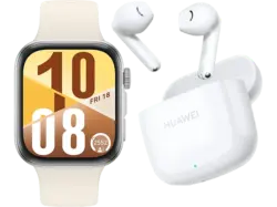 Huawei Fit 4 Silber mit Fluorelastomer-Armband, Weiß inkl. FreeBuds SE 2, Ceramic White; Smartwatch