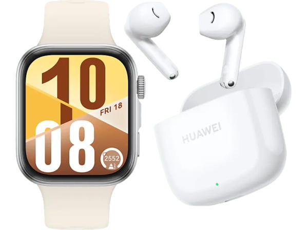 Huawei Fit 4 Silber mit Fluorelastomer-Armband, Weiß inkl. FreeBuds SE 2, Ceramic White; Smartwatch