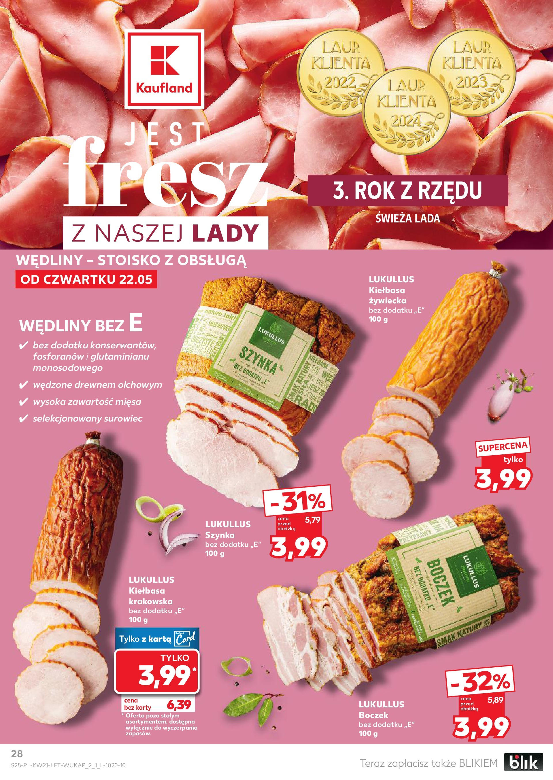 Kaufland gazetka (22.05.2025) - od jutra | Strona: 28 | Produkty: Karta, Szynka, Kiełbasa krakowska, Boczek Kaufland gazetka od 22.05.2025 - od jutra PDF | Strona: 28 | Produkty: Karta, Szynka, Kiełbasa krakowska, Boczek
