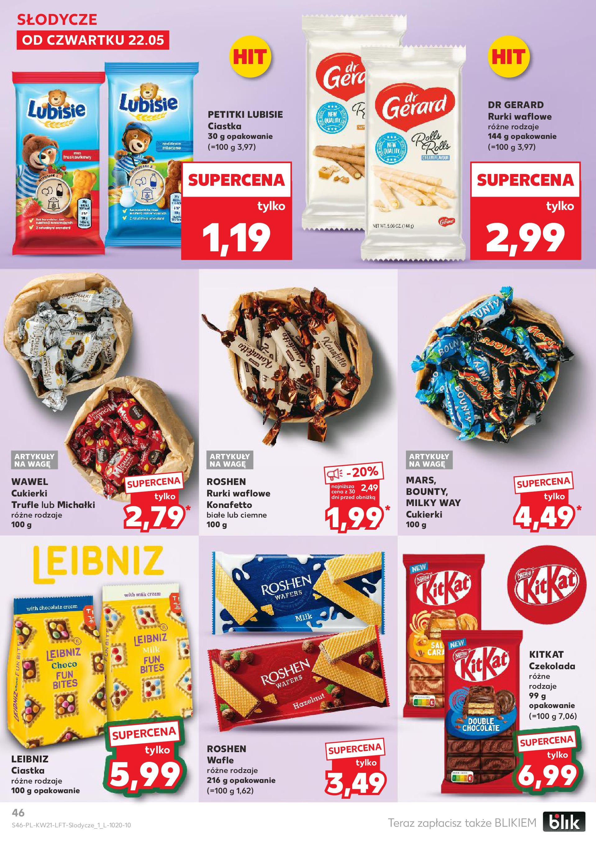 Kaufland gazetka (22.05.2025) - od jutra | Strona: 46 | Produkty: Słodycze, Cukierki trufle, Wafle, Czekolada roshen Kaufland gazetka od 22.05.2025 - od jutra PDF | Strona: 46 | Produkty: Słodycze, Cukierki trufle, Wafle, Czekolada roshen