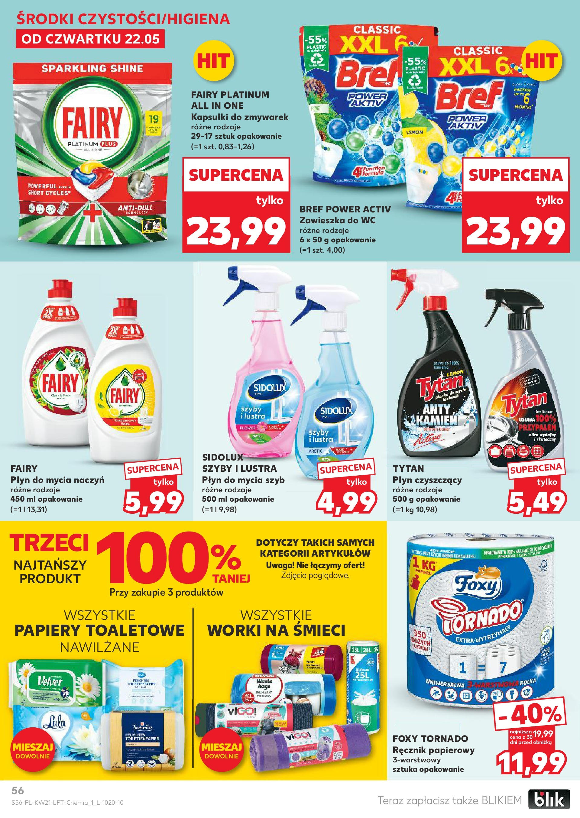 Kaufland gazetka (22.05.2025) - od jutra | Strona: 56 | Produkty: Płyn do mycia szyb, Fairy platinum, Cleaner, Płyn do mycia naczyń Kaufland gazetka od 22.05.2025 - od jutra PDF | Strona: 56 | Produkty: Płyn do mycia szyb, Fairy platinum, Cleaner, Płyn do mycia naczyń