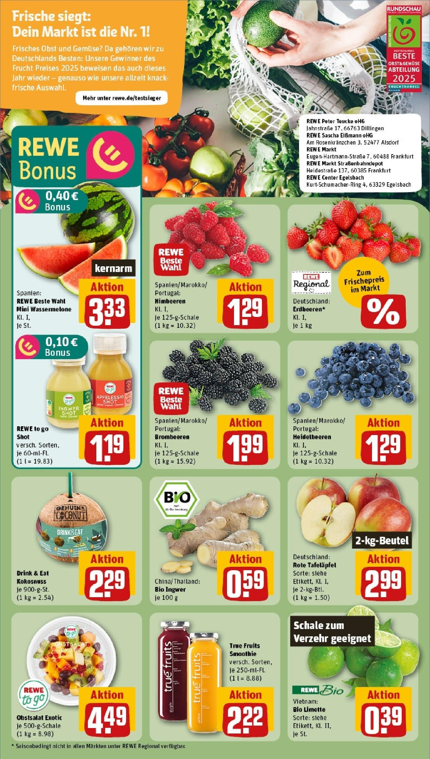Rewe prospekt Heuchelheim (ab 25.05.2025) zum Blättern » Angebote | Seite: 6 | Produkte: Apple, Heidelbeeren, Obst, Limette Rewe prospekt Heuchelheim (ab 25.05.2025) zum Blättern » Angebote | Seite: 6 | Produkte: Apple, Heidelbeeren, Obst, Limette